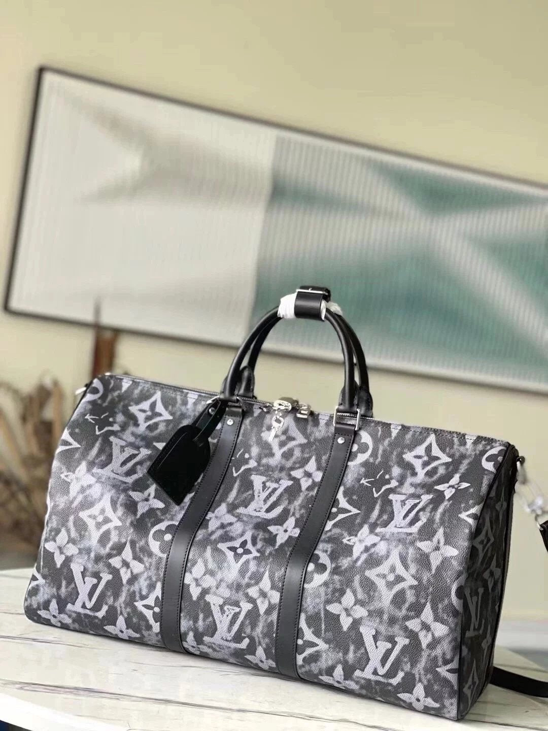Louis Vuitton LV Travel Bag Top version 【Support Counter Comparison】M57278Printed Travel Bag KEEPALBANDOULIè50Travel Bag Portable Luggage Bag Shoulder Bag
