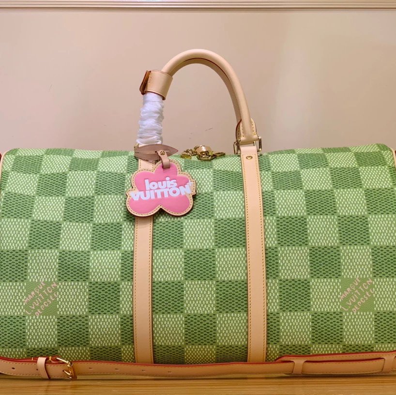 Louis Vuitton LV Travel Bag Top version 【Version】24Spring and Summer New Tyler Joint Name N40667Green Keepall45Bandoulière Travel Bag N40713Pink35cm50cm45cm Checkerboard Travel Bag Luggage Bag Men's Bag Handbag Women's Bag
