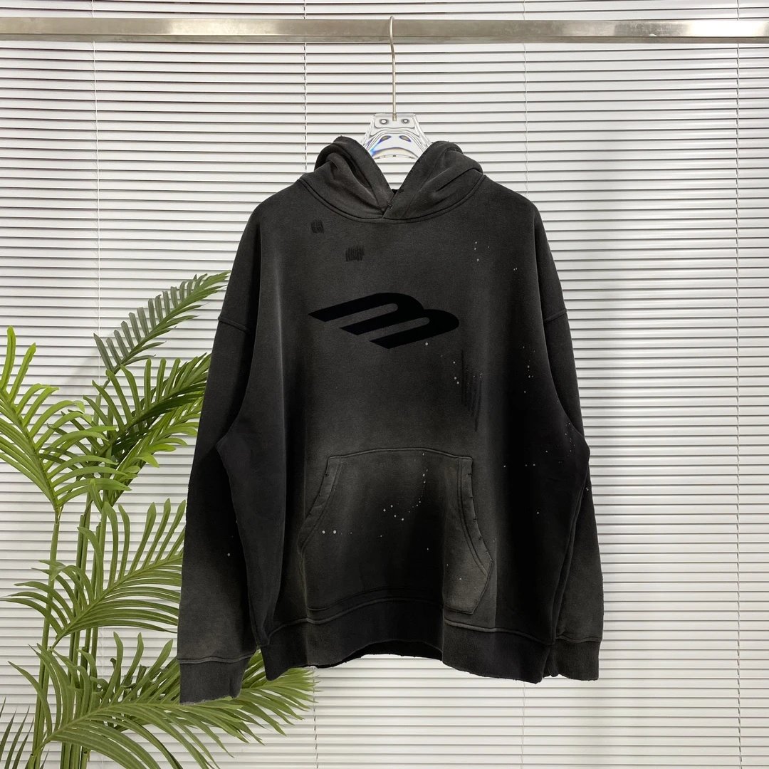 Balenciaga Hoodie Fleece Lined Thickened Hooded Sweatshirt Jacket Top Unisex Sports Casual Loose Fit Versatile