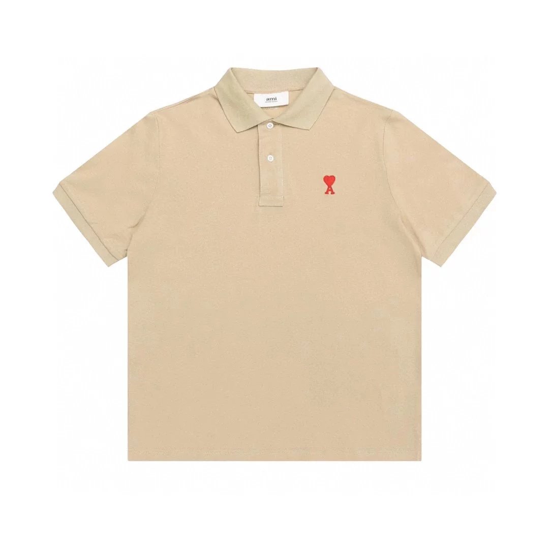 Ami T-shirt Top Version Spring and Summer New round Neck Loose Men's and Women's Same Style Solid Color Big Love Embroidered Short Sleeve polo Shirt T T-shirt Fashion