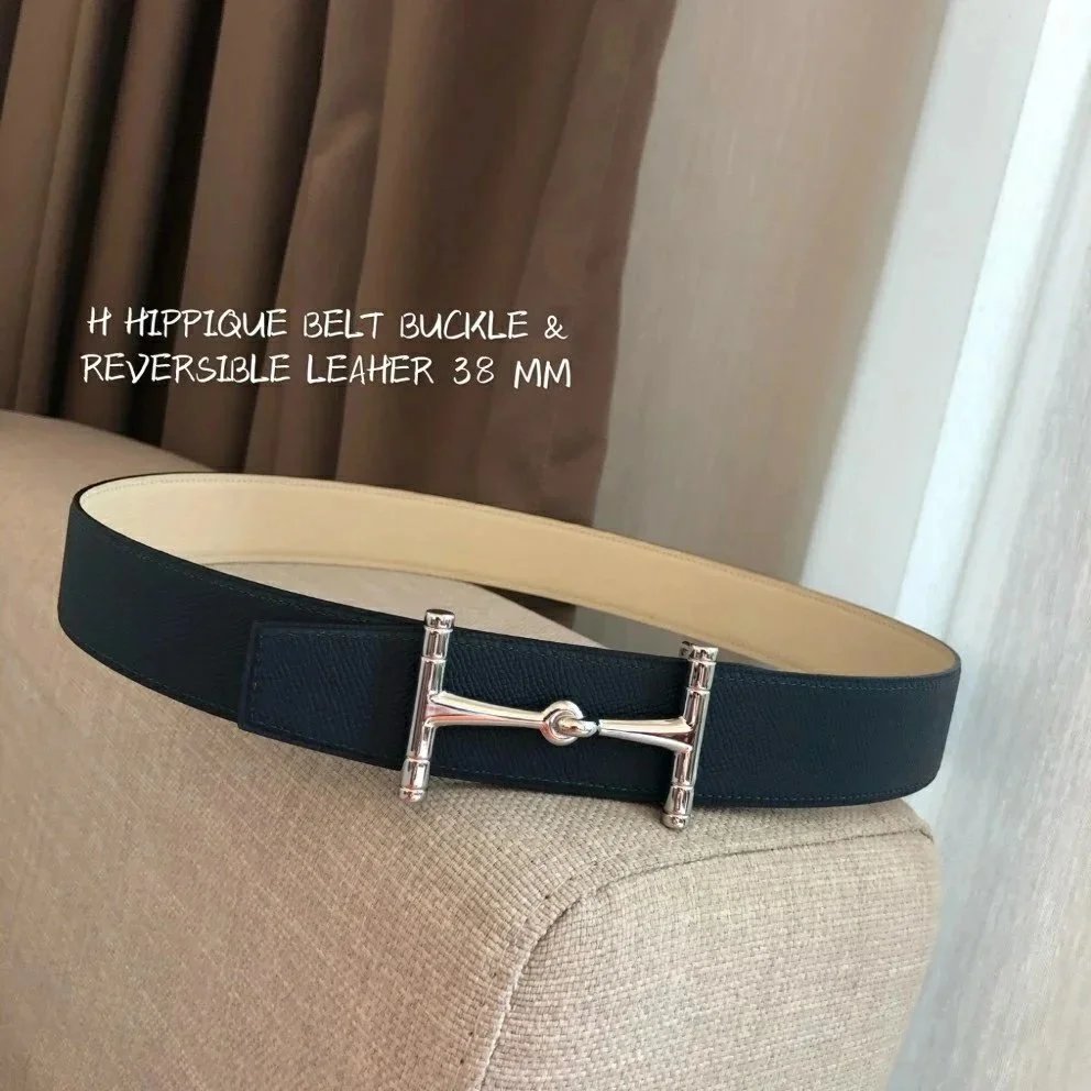 Hermes Belt Top version High Quality2020New Men's Leather Belt Smooth H Buckle Business Casual Belt Double-Sided Available Calf Leather3.8cm