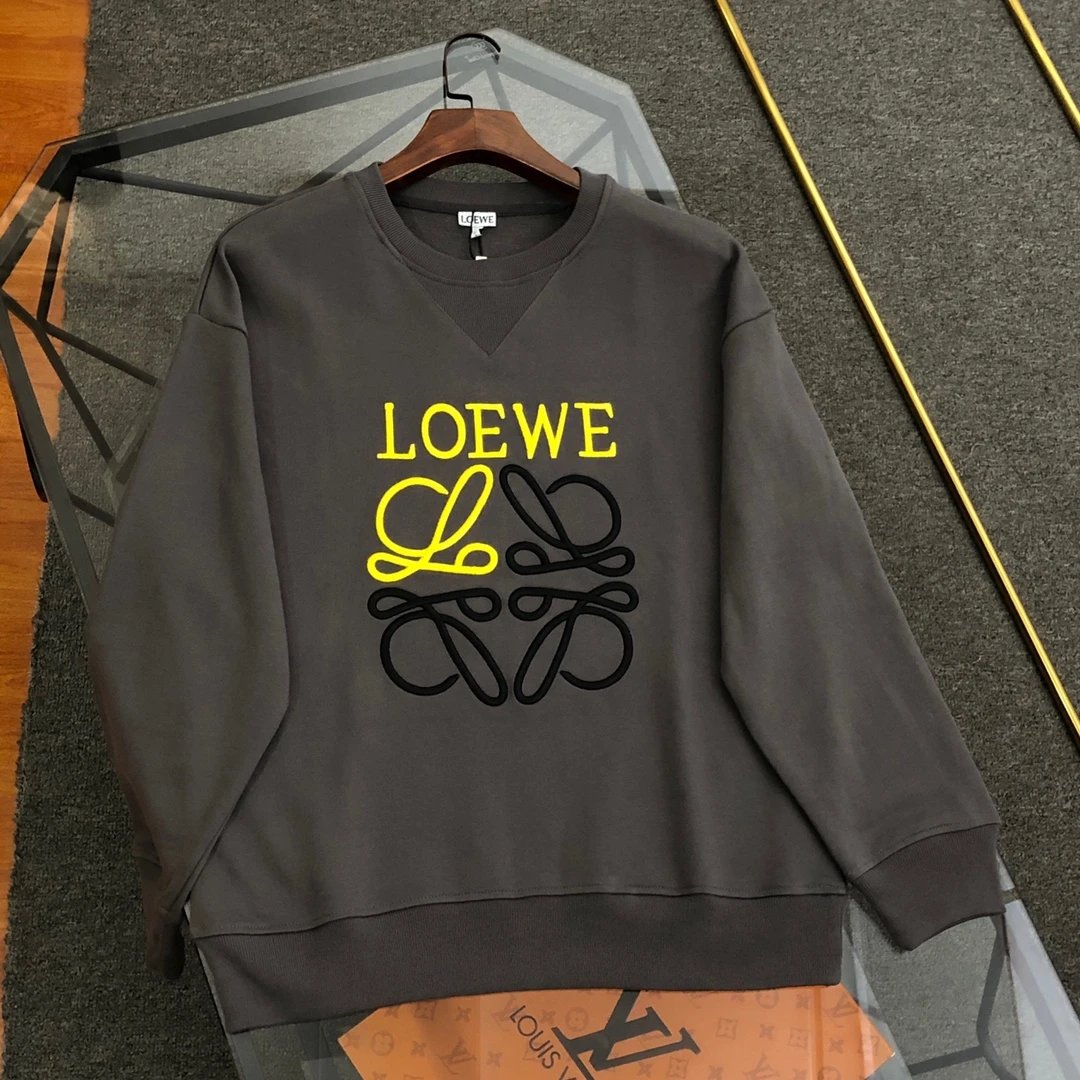 LOEWE Hoodie 24ss New logo Embroidered Crewneck Sweatshirt Pullover Unisex Sports Casual Loose Fit Versatile New Autumn Winter Collection