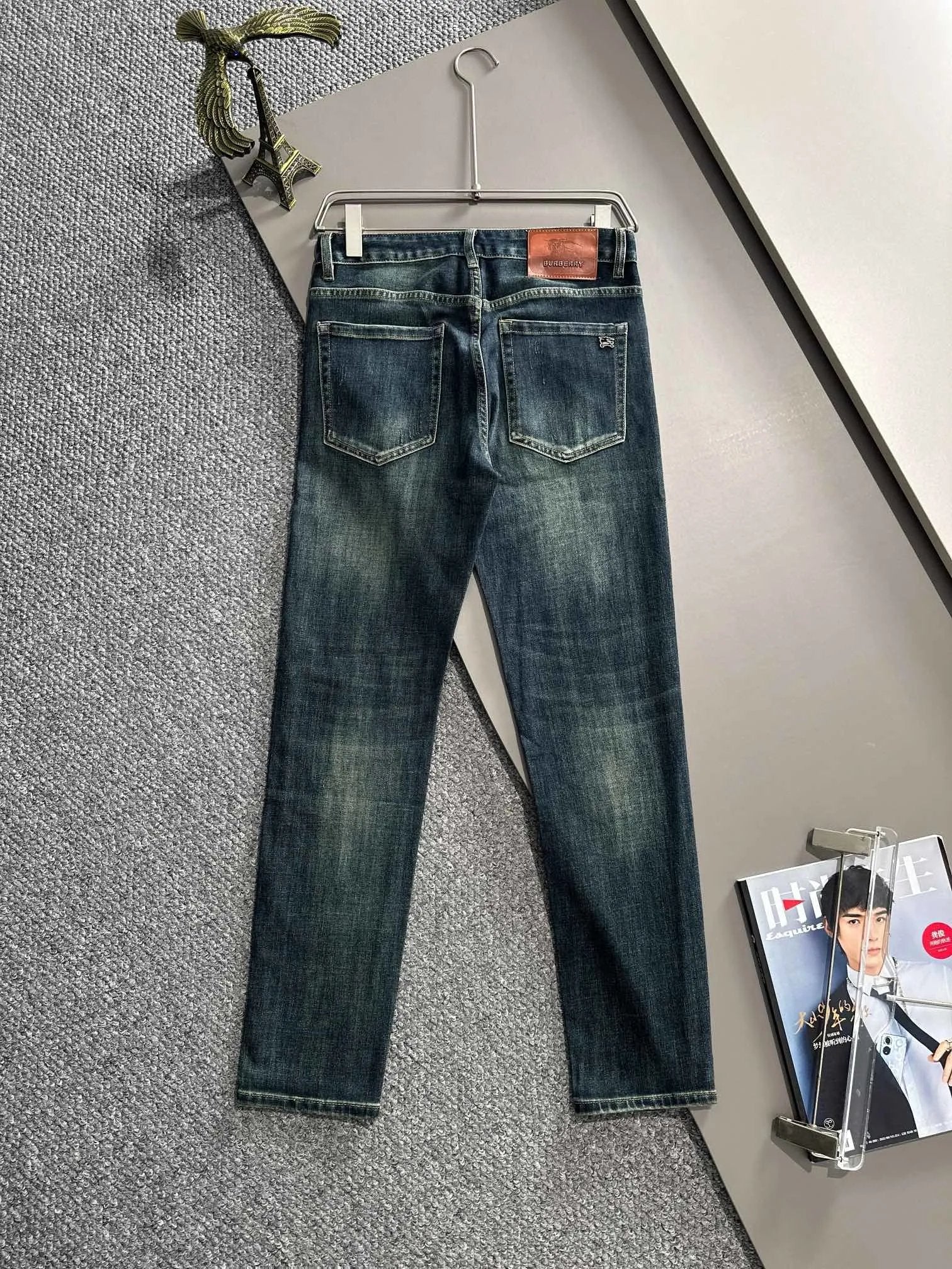 Burberry Jeans Back Waist Leather Tag logo25ss Spring Summer New Straight Slim Fit Jeans High Waist Unisex Loose Fit Long Pants