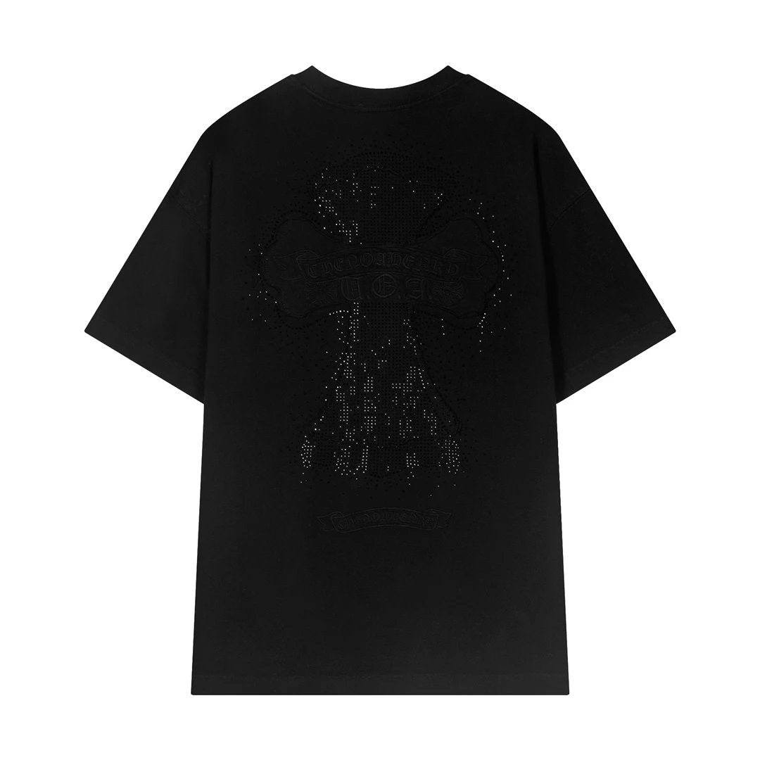Chrome Hearts T-shirt Appliqué Embroidery Iron-on Patch logo round Neck Short Sleeve25ss New Pure Cotton Unisex Style T T-shirt OS Loose Fit Base Shirt Short Sleeve T-Shirt Top