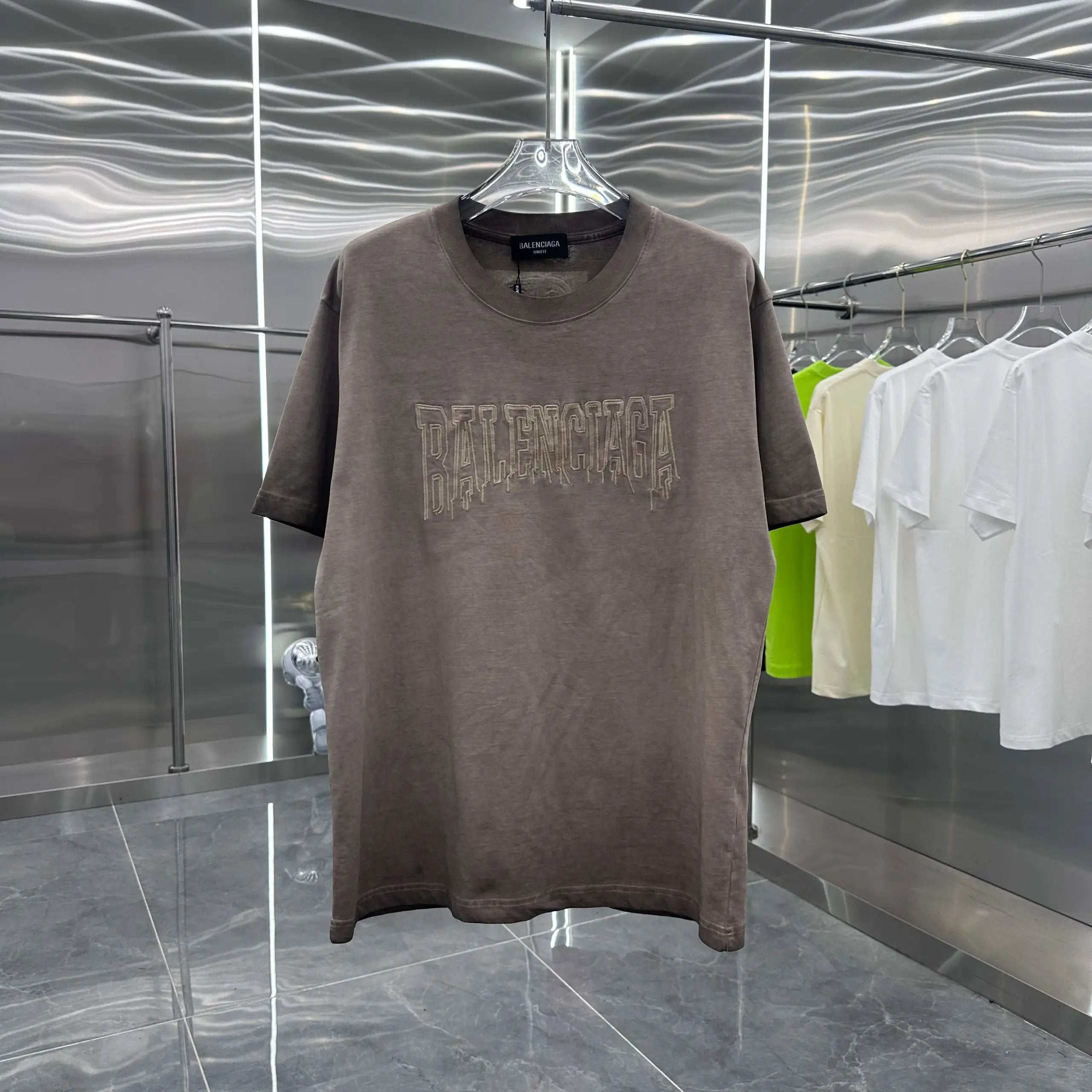 Balenciaga T-shirt Chest Letter Embroidery logo round Neck Short Sleeve25ss New pure cotton T Unisex T-Shirt OS Drop Shoulder Loose Fit Base Shirt Top T-Shirt Short Sleeve