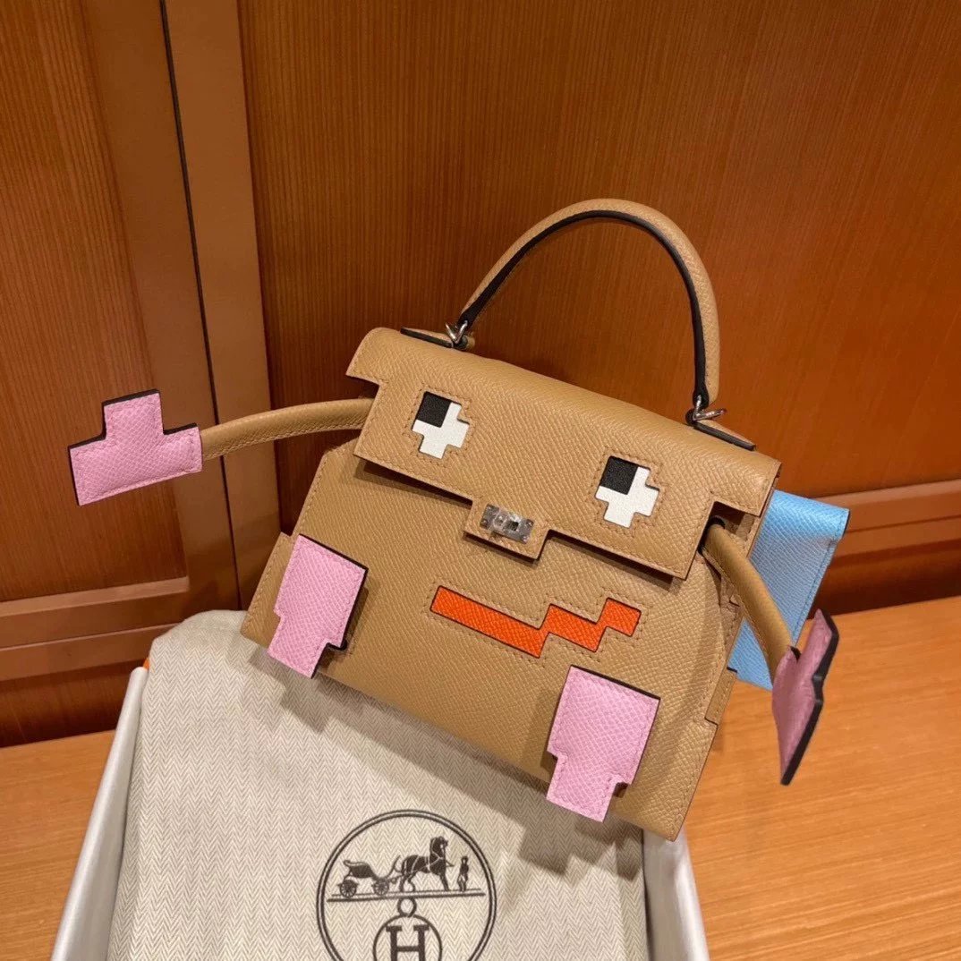 Hermes women's bag Top version New Kellydolepicto Mosaic Doll Bag,Cute to New Style Doll Bag~Mosaic Doll Bag Women's Bag Shoulder Handbag Crossbody