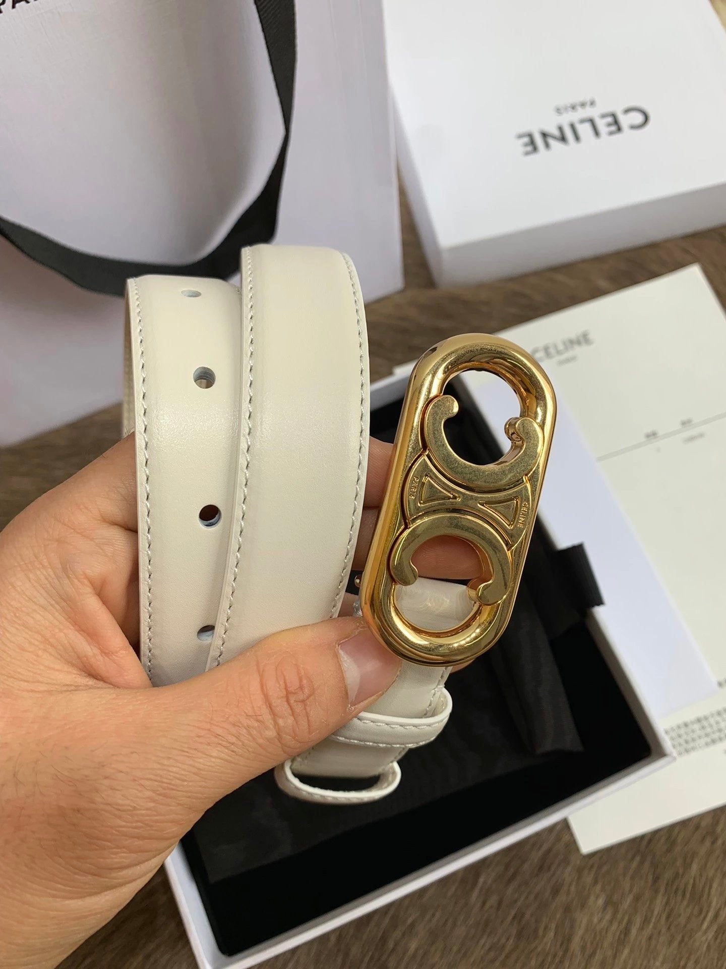 Celine Belt Top version Goods Belt Belt Female Arc De Triomphe Belt Arc De Triomphe Belt Black Retro Hair Style Belt Bright Gold Head Belt Belt Double-Sided Belt Women's Belt Women's Belt Belt Women's Belt2.5Belt Women's Belt Belt