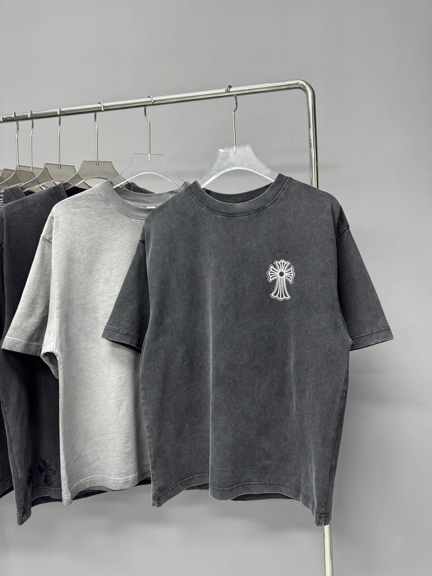 Chrome Hearts T-shirt Heavy Craft Vintage Gradient Rhinestone logo round Neck Short Sleeve25ss New pure cotton T Unisex T-Shirt OS Loose Fit Base Shirt Top Half Sleeve T-Shirt