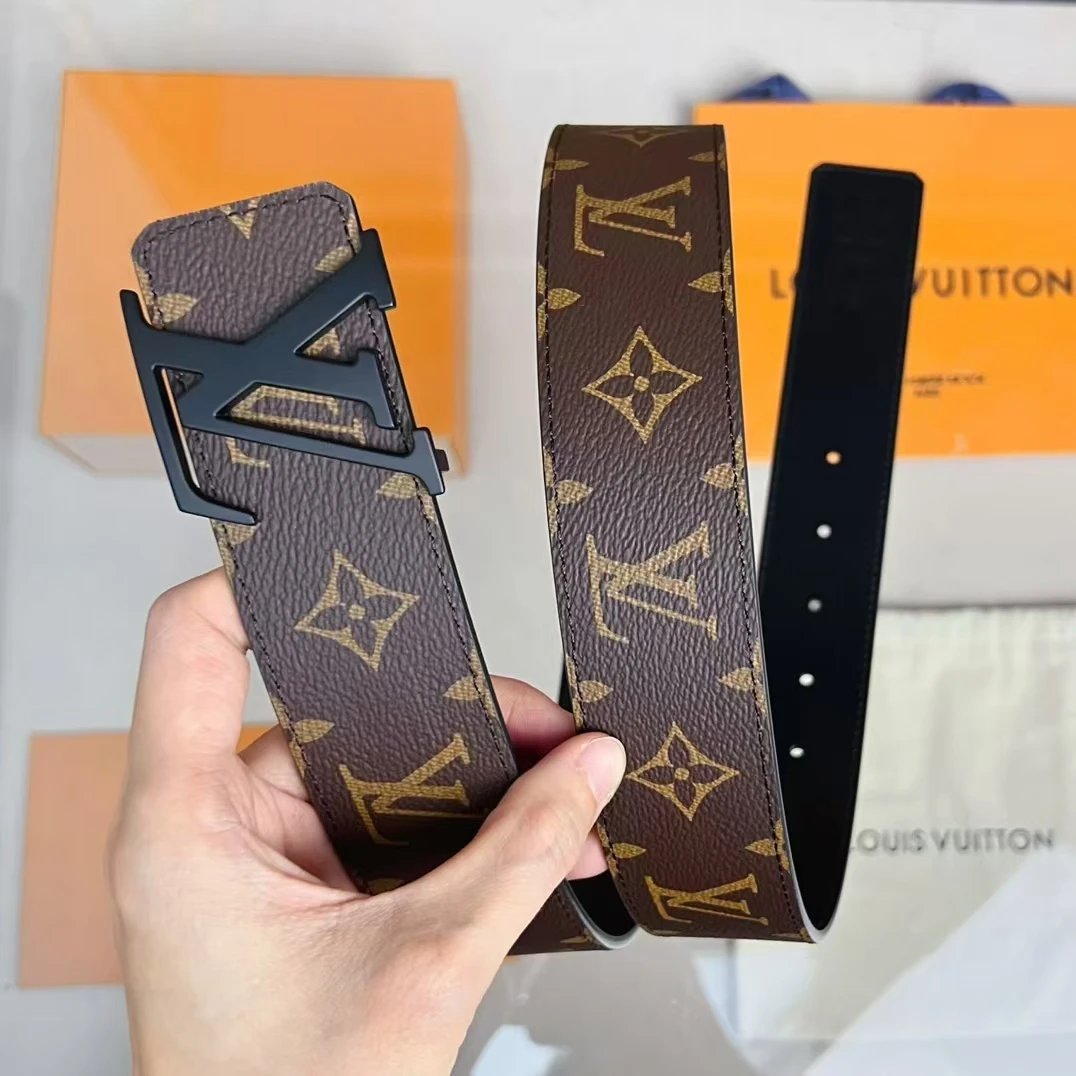 Louis Vuitton LV Belt Belt Classic Black for Men Flower Button Double-Sided Cowhide Casual Belt Buckle Business Genuine Leather Pants Belt Women