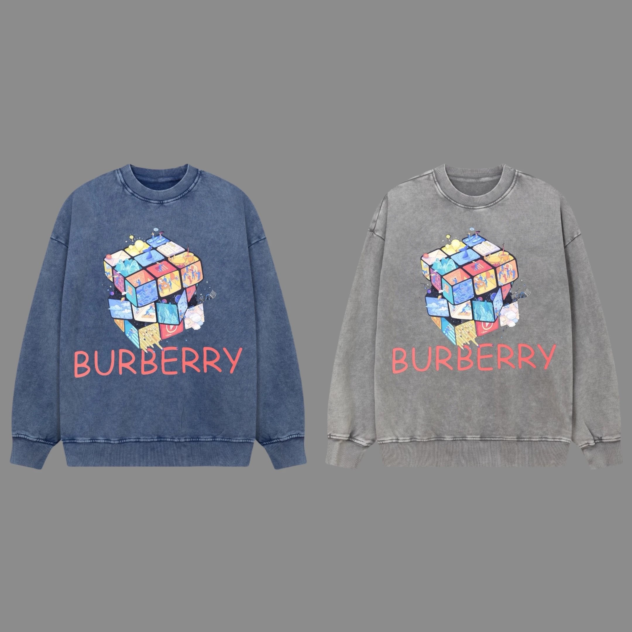 Burberry Hoodie Washed Snowflake Series Magic Cube Round Neck Sweatshirt Casual Loose Pullover Sportswear Top os Unisex Inner Layer Design24ss Autumn and Winter New Products