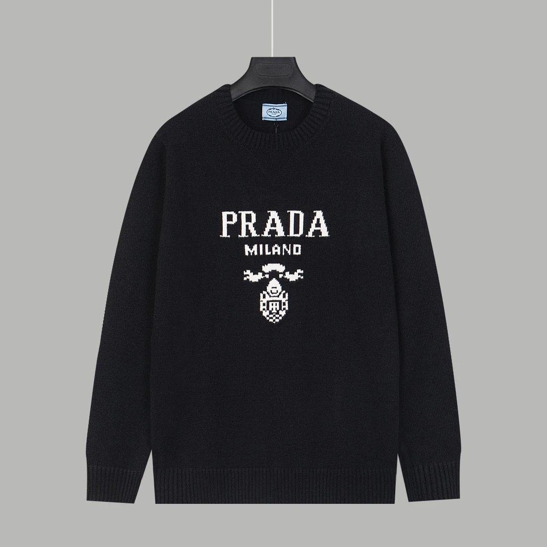 PRADA Sweater Round Neck Triangle Stitching Long Sleeve Pullover Thickened Lazy Style Sweater OS Loose Fit Knit Jacket Unisex