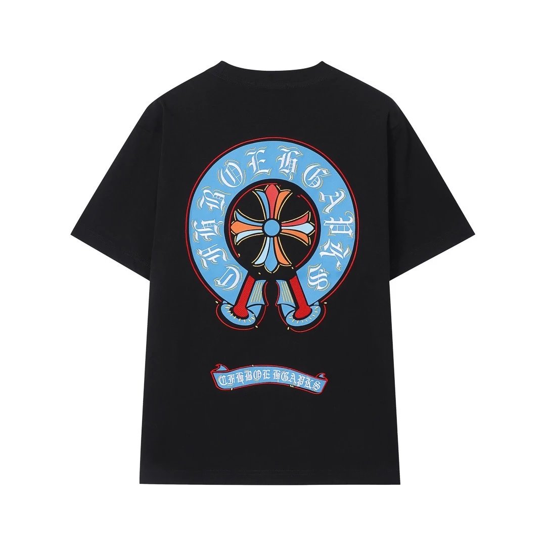 Chrome Hearts T-shirt Back with Sanskrit Script Print logo round Neck Short Sleeve25ss New Pure Cotton Unisex Style T T-shirt OS Loose Fit Base Shirt Top Half Sleeve T-Shirt