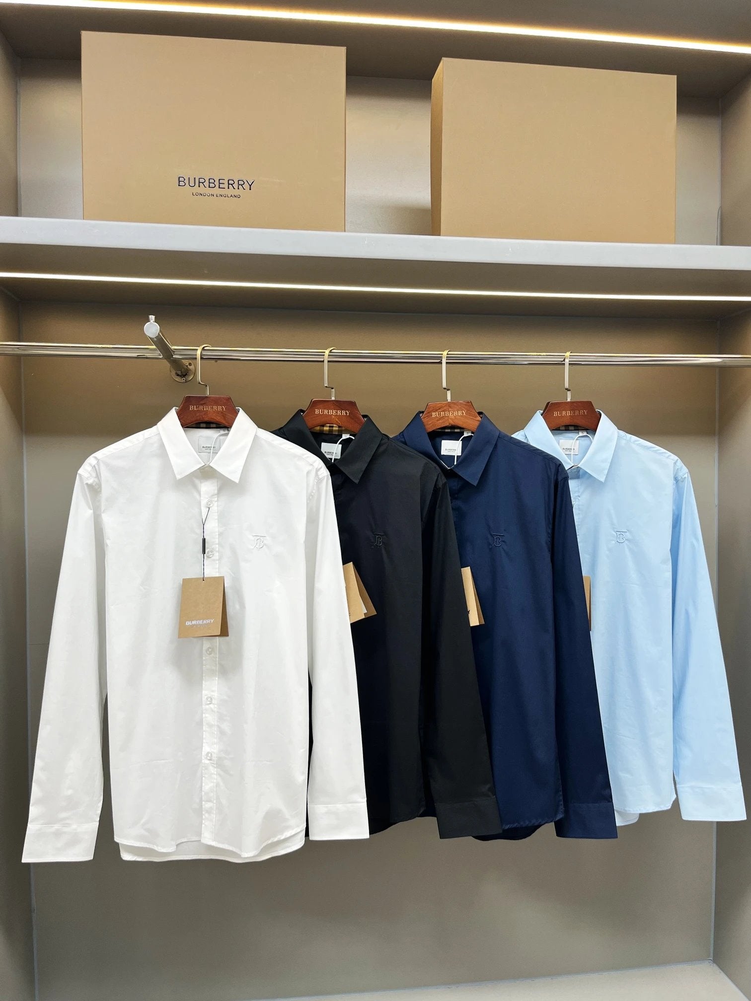 Burberry Shirt Embroidered Men's Exclusive Logo Solid Color Long Sleeve Shirt Versatile Casual Unisex