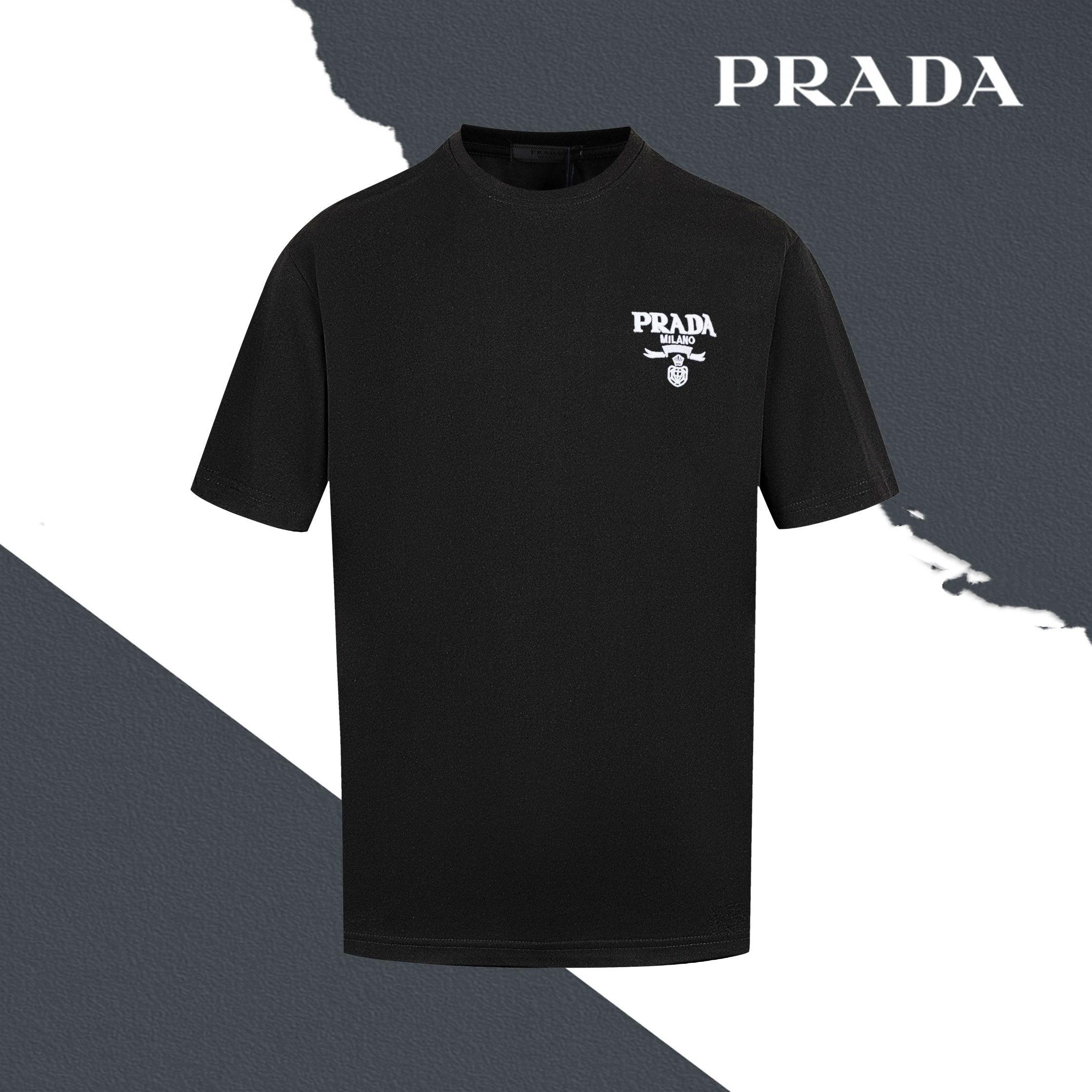PRADA T-shirt Chest Brand Embroidery logo round Neck Short Sleeve25ss New Pure Cotton Unisex Style T T-shirt OS Loose Fit Base Shirt Half Sleeve T-Shirt Top Half Sleeve