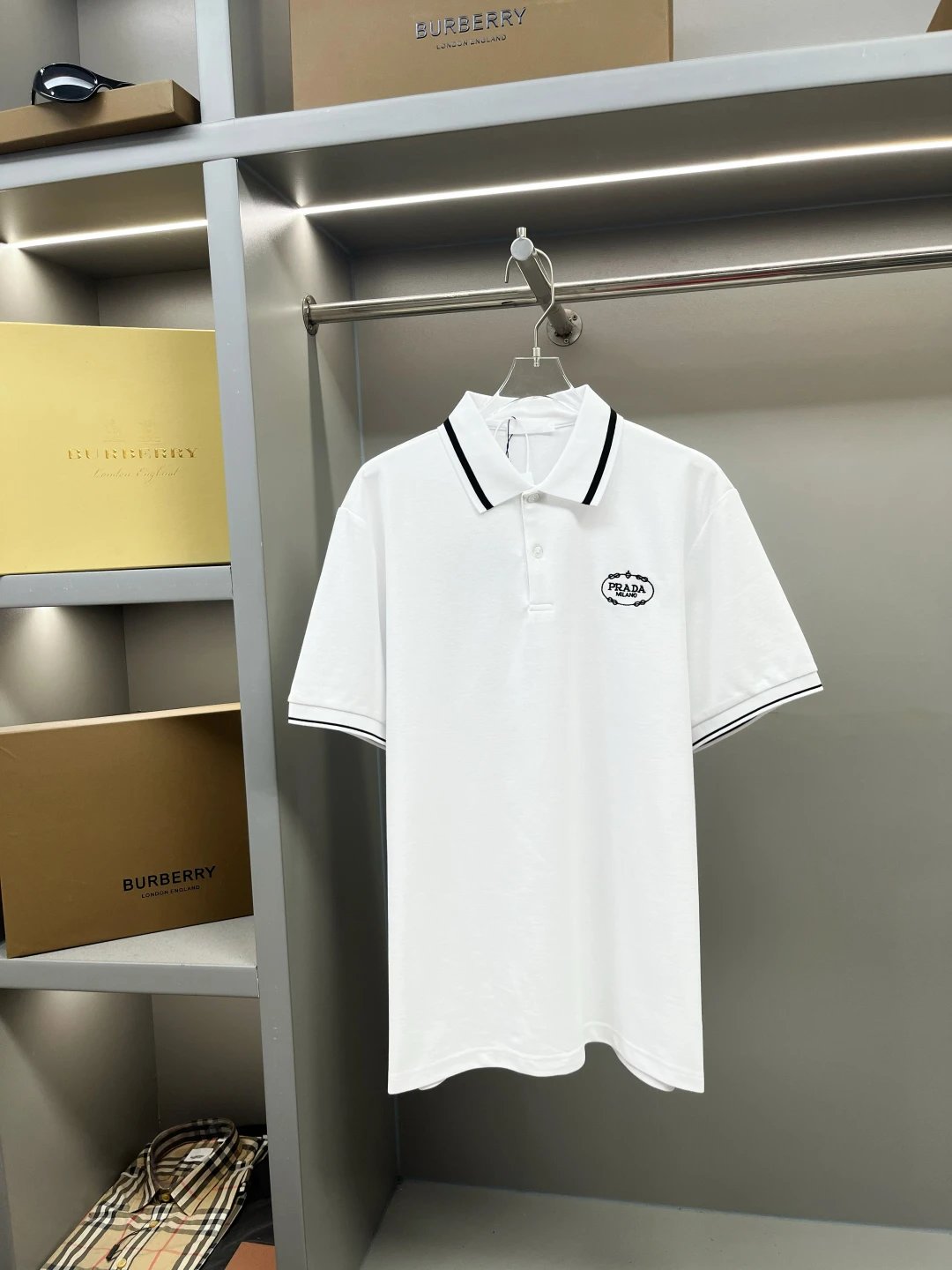 PRADA T-shirt Chest Letters logo Embroidery POLO Shirt Lapel Short Sleeve25ss New Unisex Style OS Loose T Summer Half Sleeve Business Shirt Plus Size T-Shirt