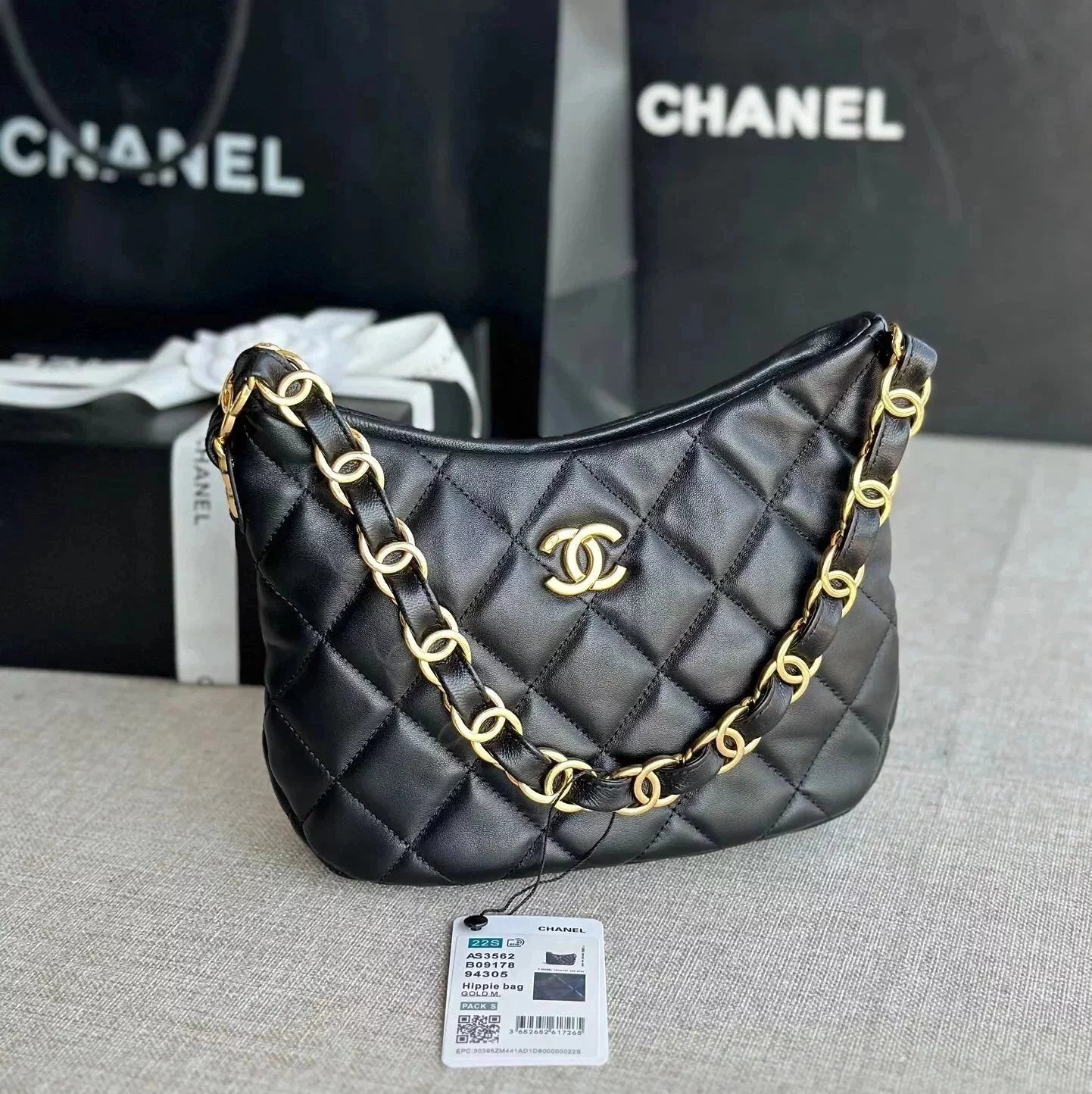 Chanel Women's Bag Top version 【Original Leather High Version】New Women's Bag2022Autumn and Winter New hobo Hippie Underarm Bag Sheepskin and Gold Gilding Hardware Accessories Large Capacity Bag Double c Chain Bag Home New Underarm Bag hobo Package Hippie