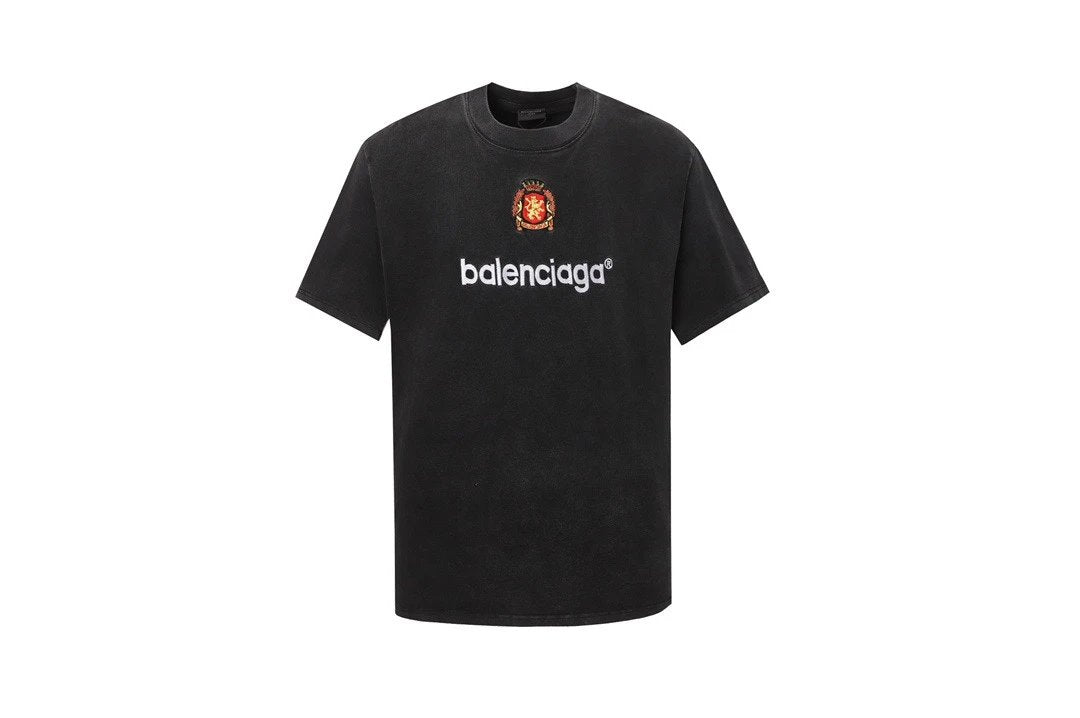 Balenciaga T-shirt Collaboration Style Distressed Embroidered Round Neck Short Sleeve Pure Cotton T T-shirt OS Loose Fit Unisex Summer New Casual Base Shirt Simple T-Shirt