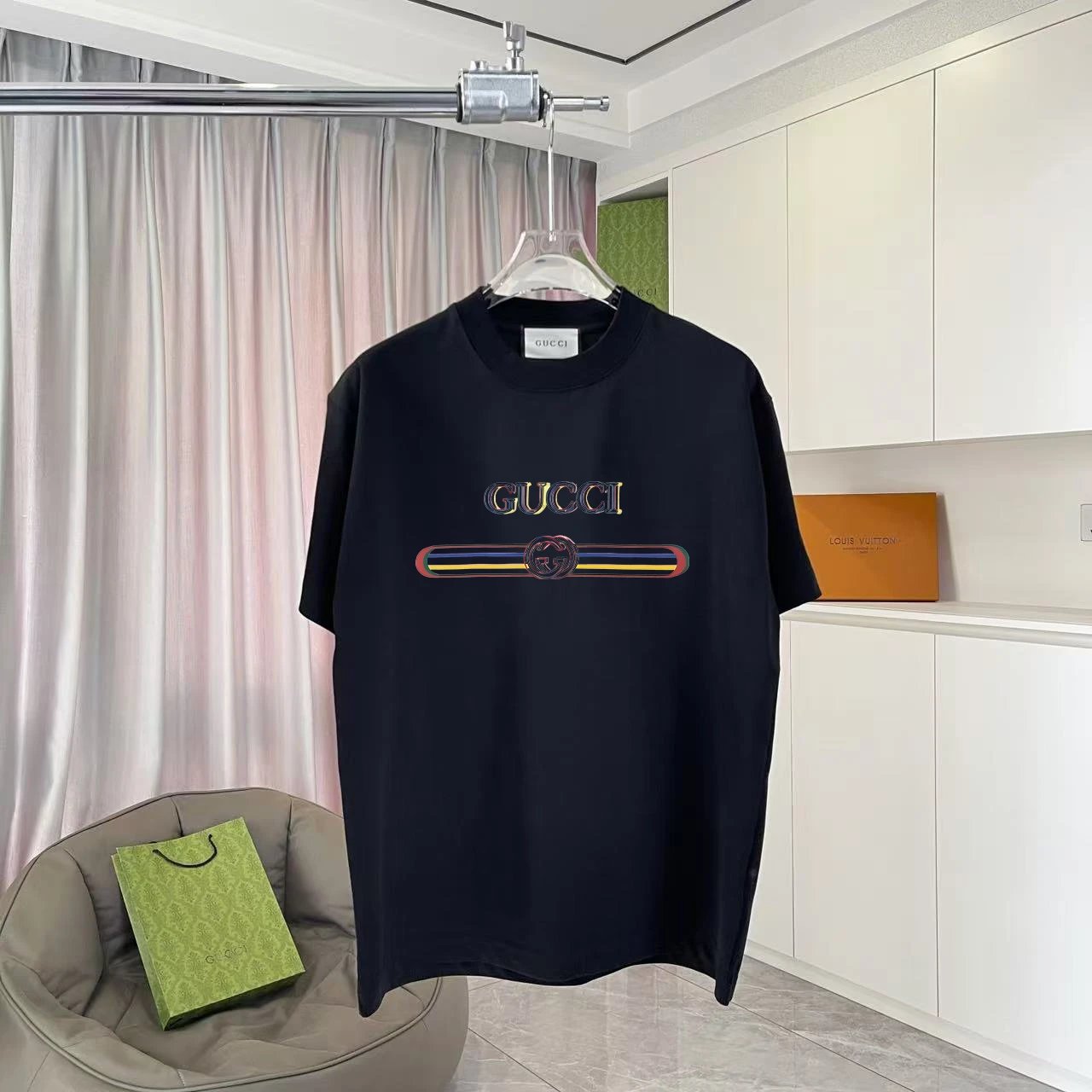 Gucci T-shirt Chest Letter Print logo round Neck Short Sleeve25ss New Pure Cotton Unisex Style T T-shirt OS Loose Fit Base Shirt Half Sleeve T-Shirt Top Half Sleeve