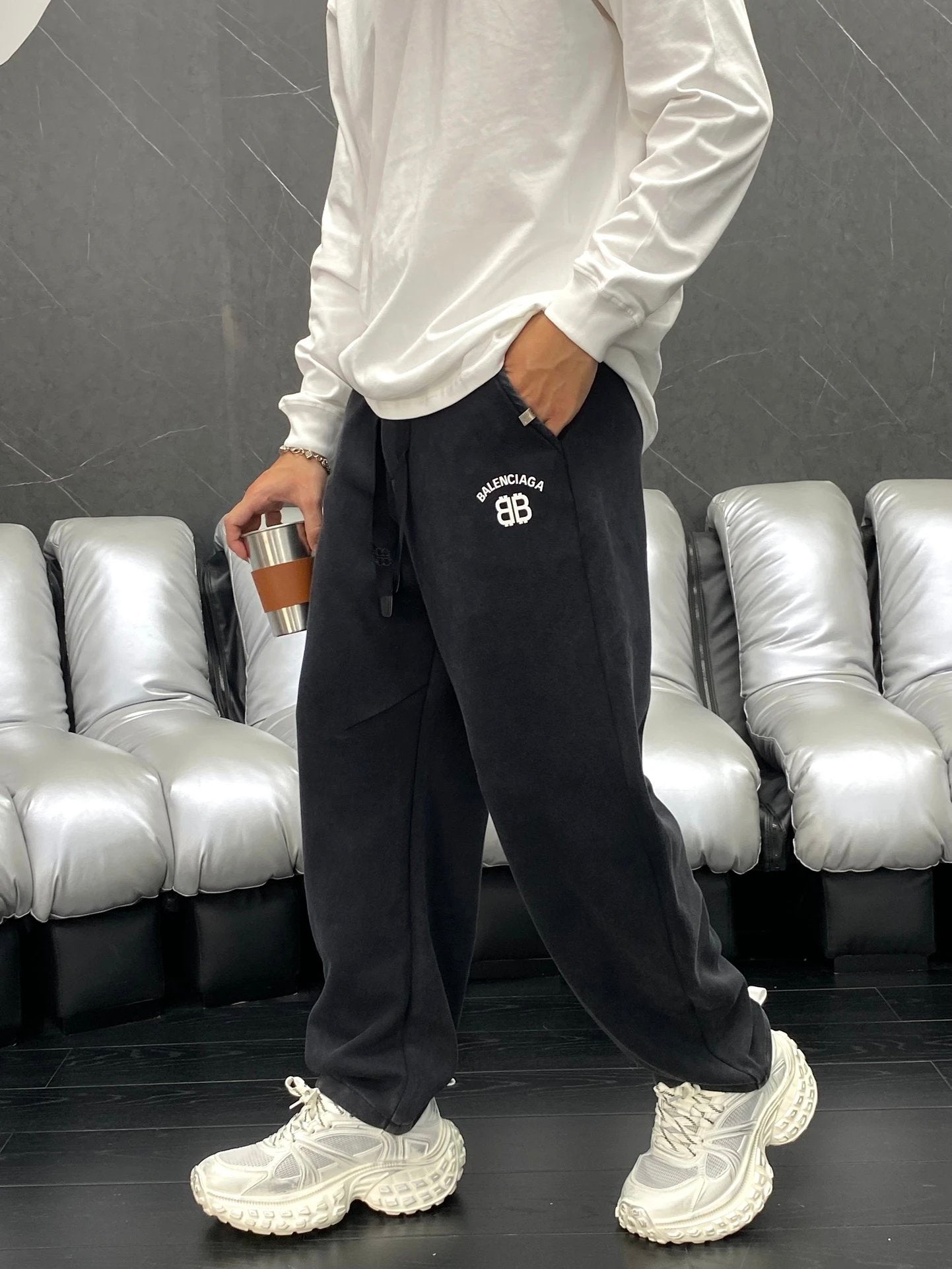 Balenciaga Sweatpants Double Blogo Vintage Straight-Leg Sweatpants Sports Pants Autumn Unisex Long Pants Drawstring Winter Loose Plus Size Casual Pants High Waist
