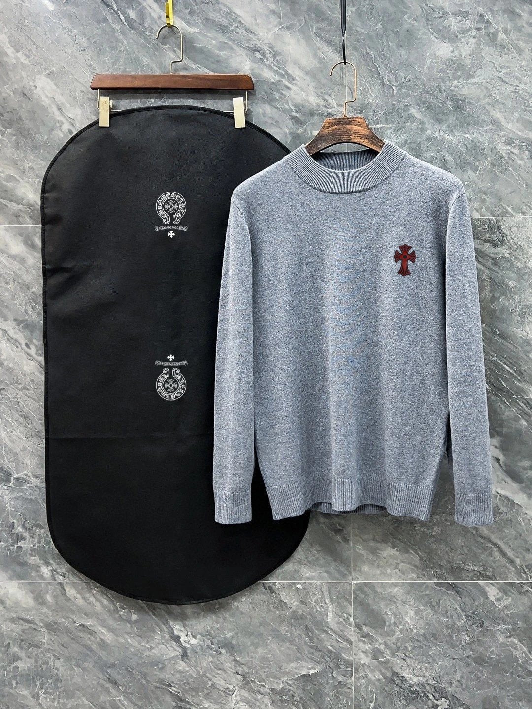 Chrome Hearts Sweater Logo LOGO Three-Dimensional Mock Neck Sweater Long Sleeve Idle Style OS Loose Fit Unisex Knit Top Jacket Versatile Casual Wearable Inside and Outside