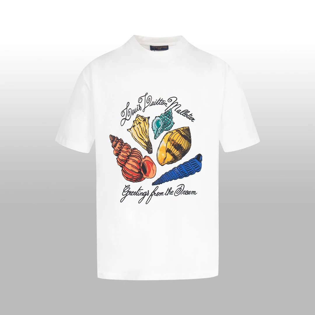 Louis Vuitton LV T-shirt Large Shell Letter Print on the Chest logo round Neck Short Sleeve25ss New Pure Cotton Unisex Style T T-shirt OS Loose Fit Base Shirt Top Half Sleeve T-Shirt