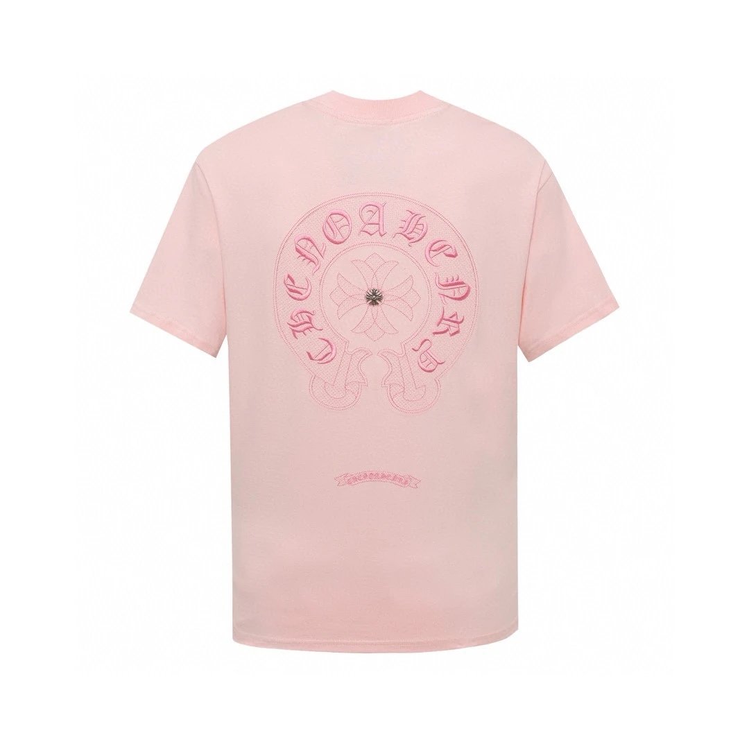 Chrome Hearts T-shirt Heavy Embroidery Sanskrit Horse Hoof Label Round Neck Short Sleeve25ss New Pure Cotton Unisex Style T T-shirt OS Loose Fit Base Shirt Short Sleeve T-Shirt Top
