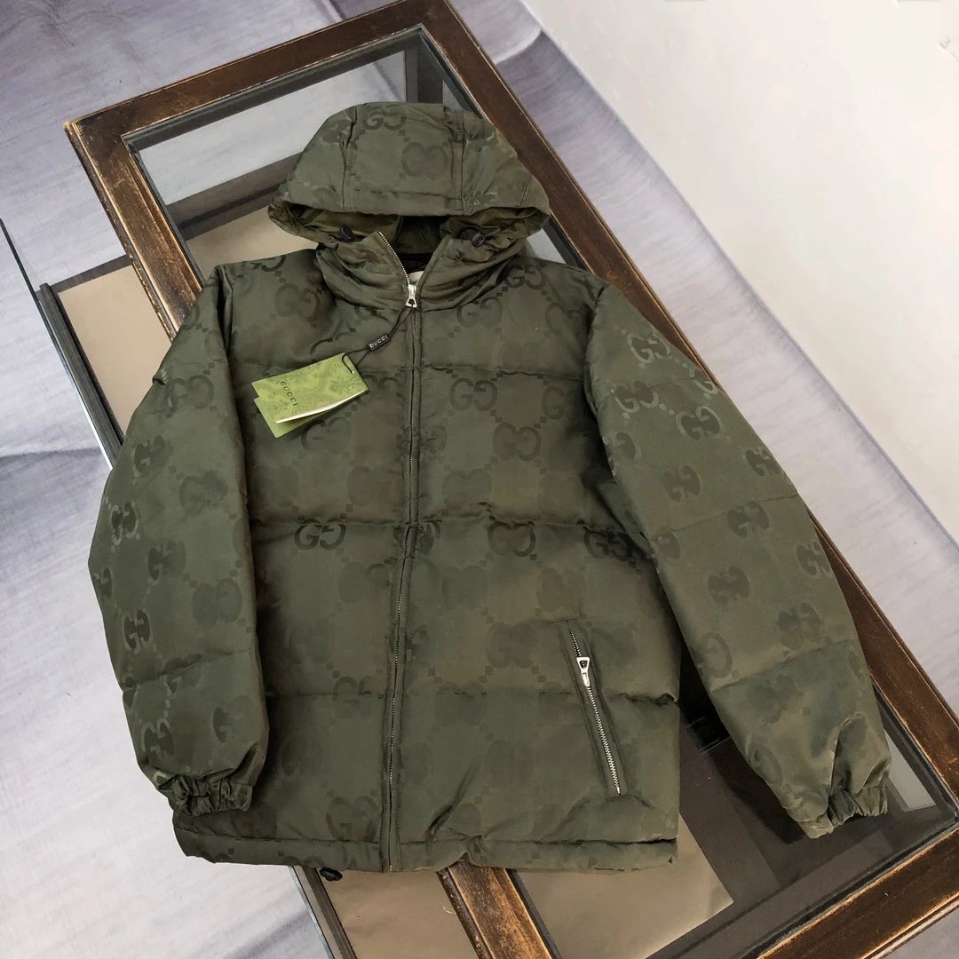 Gucci Down Jacket Full Print logo Hooded Down Jacket Coat Unisex Fluffy Hooded Long Sleeve Puffer Jacket Winter Thickened Warm Coat Loose Versatile Fashion