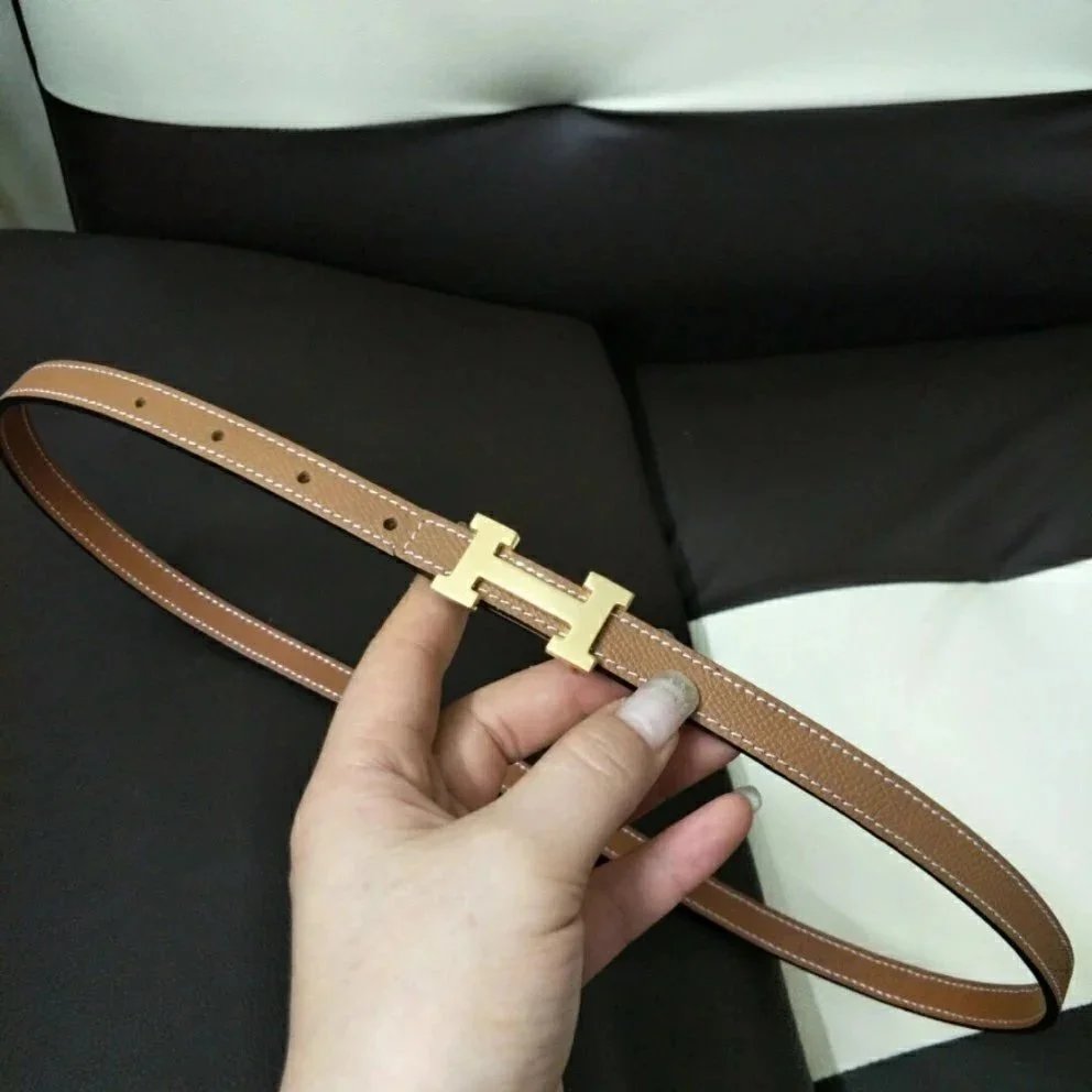 Hermes Belt Top version High Quality Women's Belt First Layer Calfskin Double-Sided Letters h Buckle Casual All-Match Belt1.5cm