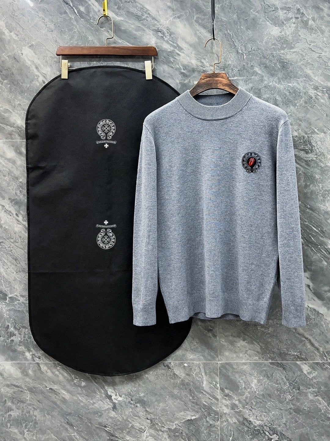 Chrome Hearts Sweater Logo LOGO Three-Dimensional Mock Neck Sweater Long Sleeve Idle Style OS Loose Fit Unisex Knit Top Jacket Versatile Casual Wearable Inside and Outside