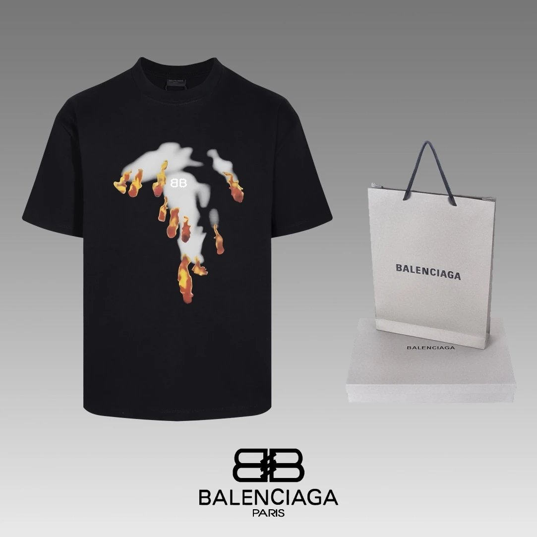 Balenciaga T-shirt Chest Letter Pattern Print logo round Neck Short Sleeve25ss New Pure Cotton Unisex Style T T-shirt OS Loose Fit Base Shirt Half Sleeve T-Shirt Top Half Sleeve