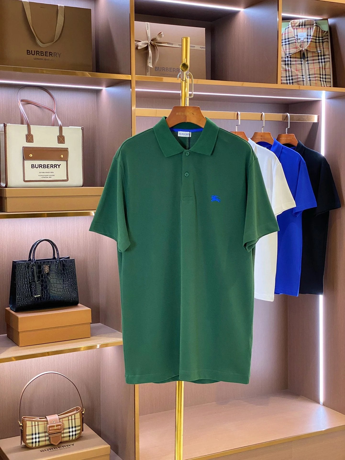 Burberry T-shirt Little Pony Embroidered Piqué Cotton POLO Shirt Lapel Short Sleeve25ss New Unisex Summer Short Sleeve OS Loose T Business Half Sleeve Shirt Plus Size T-Shirt