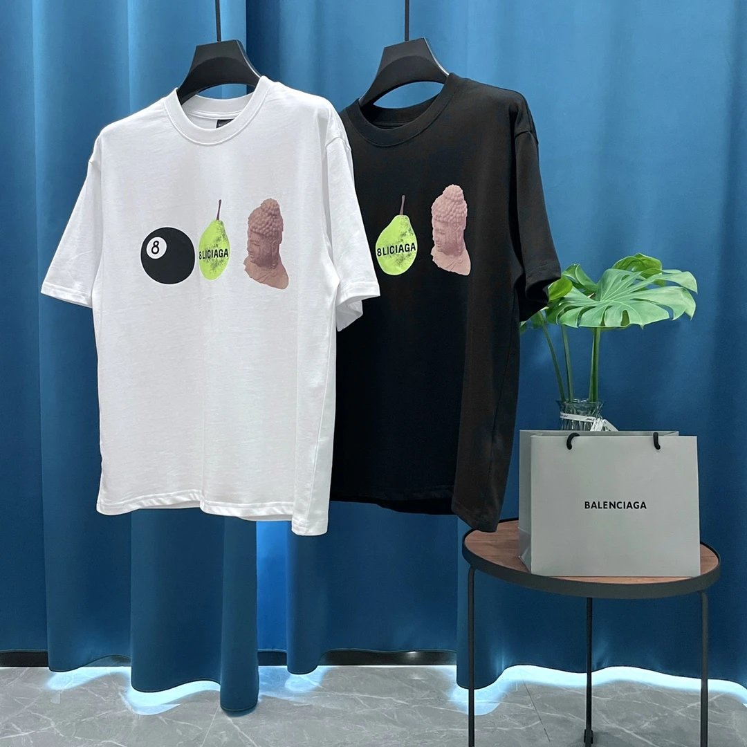 Balenciaga T-shirt Frontal Character Print logo round Neck Short Sleeve25ss New Pure Cotton Unisex Style T T-shirt OS Loose Fit Base Shirt Casual Top Short Sleeve T-Shirt