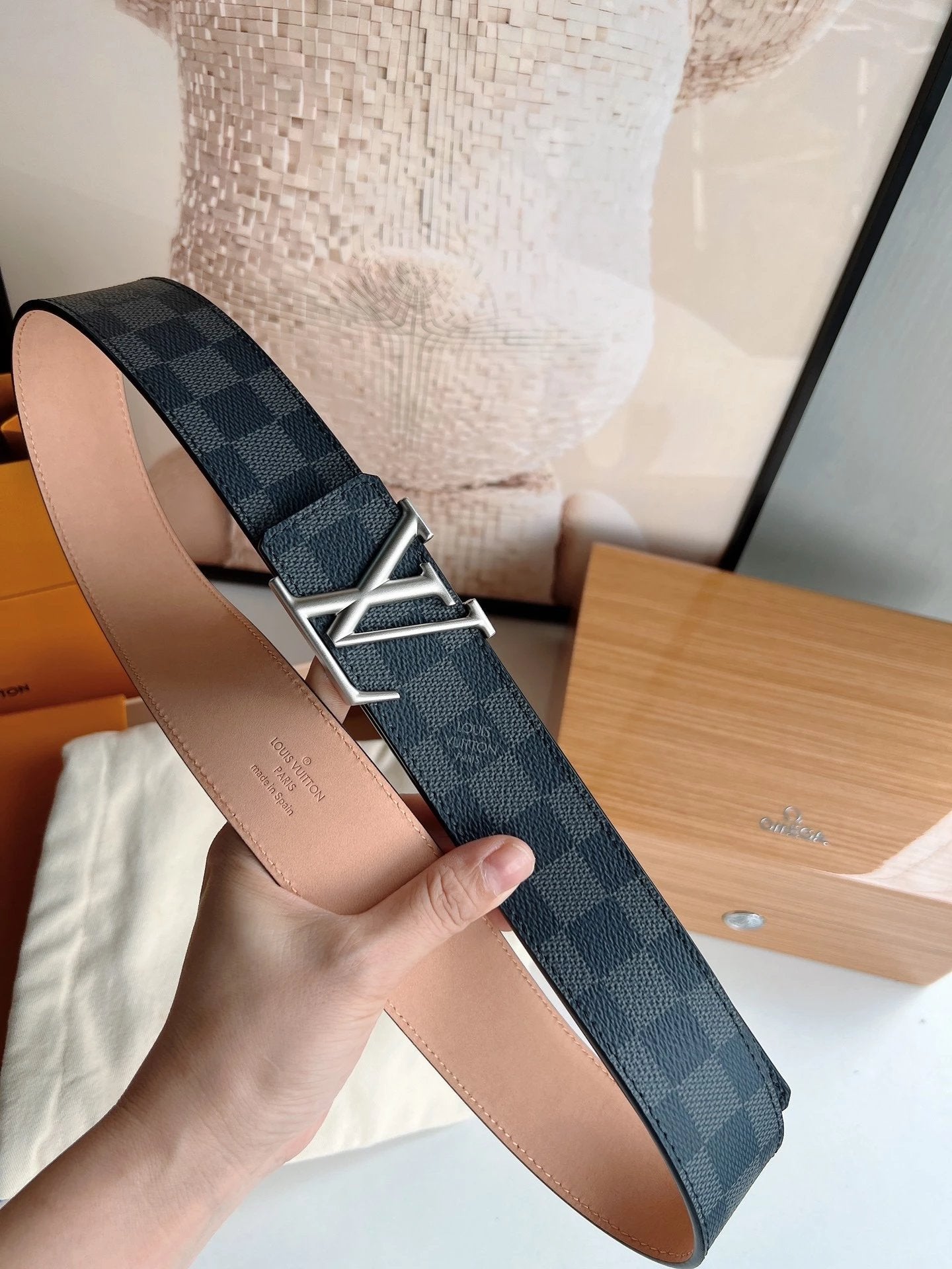 Louis Vuitton LV Belt Top version 【Counter Quality】The Most New Belt4.0cm Men's Belt Metal Buckle Men's Leather Belt with Classic Presbyopic Checkered Belt with Genuine Goods Packaging No Problem in and out of the Counter Versatile Casual Fashion Formal W