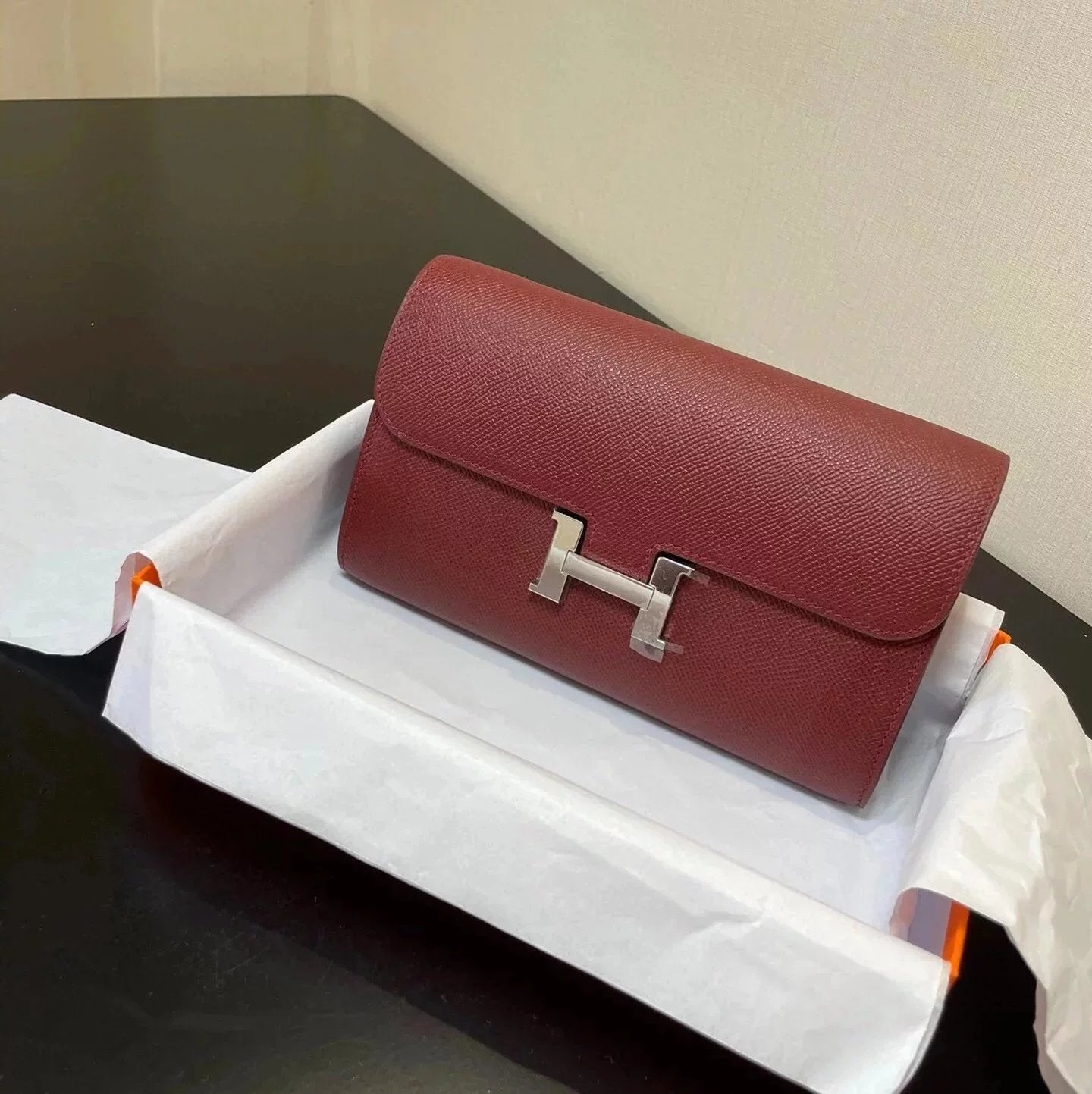 Hermes women's bag Top version New Kangkang Women's Bag epsom Leather Palm Print ConstanceToGoWoc Shoulder Crossbody Handbag Clutch Long Long Purse Wallet Dinner Bag