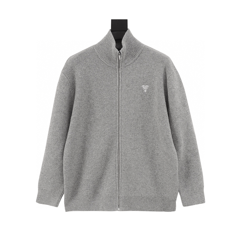 PRADA Jackets 24FW Inverted Triangle Knitted Zipper Cardigan Outerwear Same Style for Men and Women