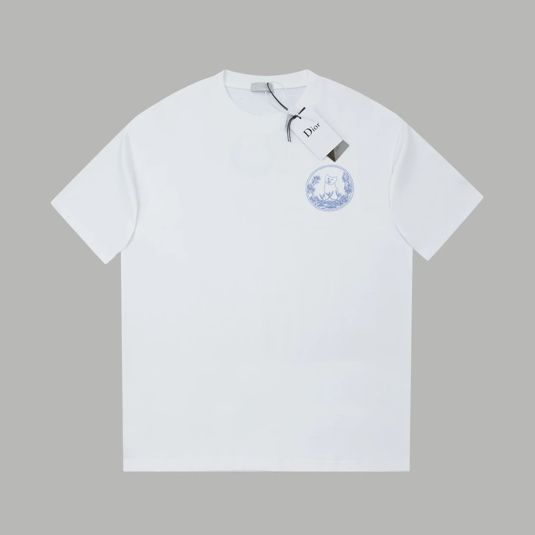 Dior T-shirt Front and back cat embroidery logo round Neck Short Sleeve25ss New pure cotton T Unisex T-Shirt OS Loose Fit Base Shirt Top Half Sleeve T-Shirt