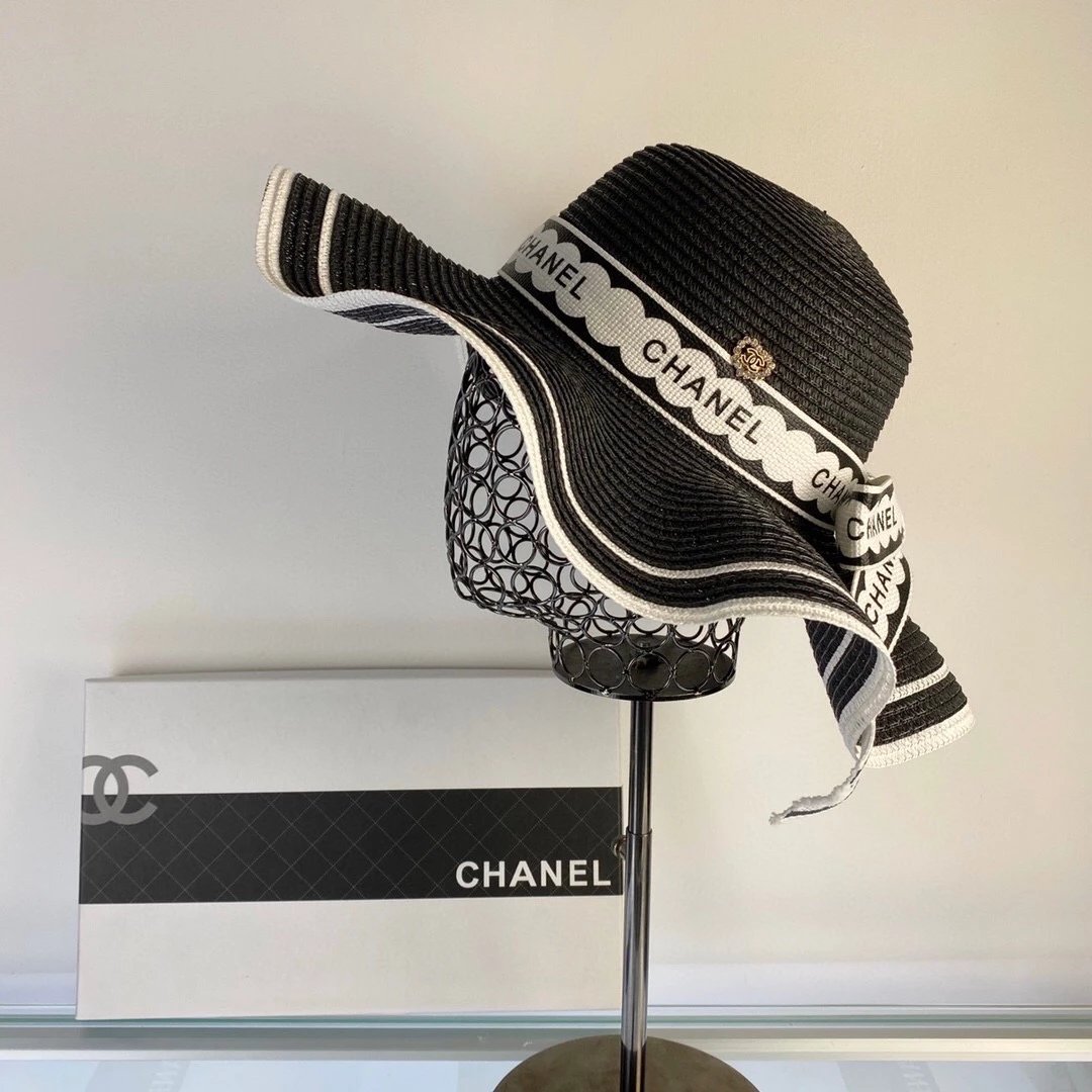 Chanel Hat 2023New Wave Brim Bow Straw Hat Straw Hat Bowler Hat Detail Control,Simple and Elegant,All-Matching Item~First Choice for Getting out of the Street,New Hat Type Super Beautiful and Greasy