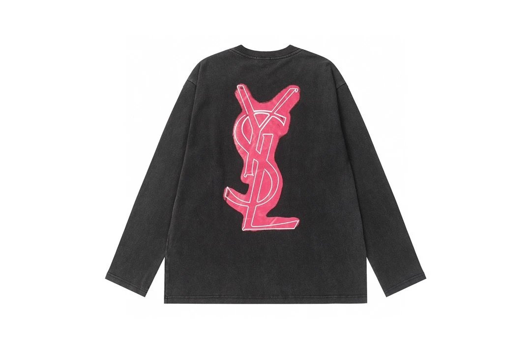 YSL Hoodie Vintage Fluorescent Red Crewneck Sweatshirt Long Sleeve Base Shirt Outerwear Trendy Unisex Sports Casual Loose Fit Versatile Autumn Winter New Arrival