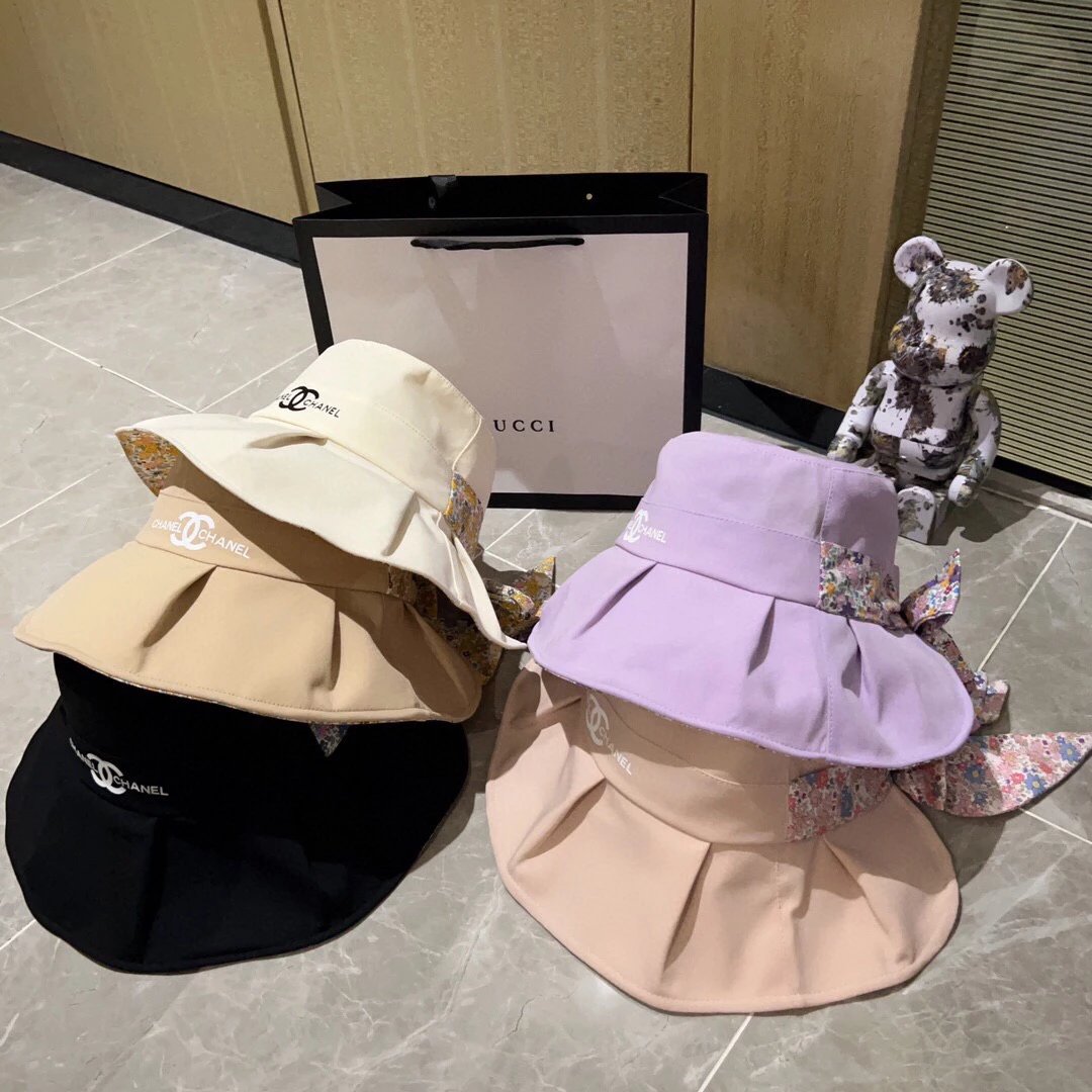 Chanel Hat New Spring and Summer Floral Vacation Style Bucket Hat,Sun-Proof and Super Easy to Match,First Choice for Street Vacation