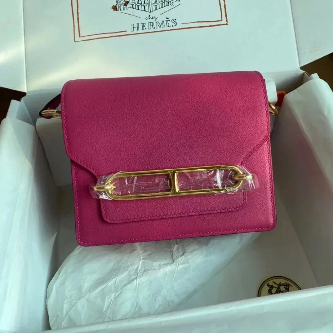 Hermes women's bag Top version Customized Real Shot Small Square Bag Pig Nose Bags Roulis19CMevercolor Leather Pig-Shaped Bun Gold Buckle Silver Buckle Flap Shoulder Messenger Bag Yang Mi Same Style Women Bag