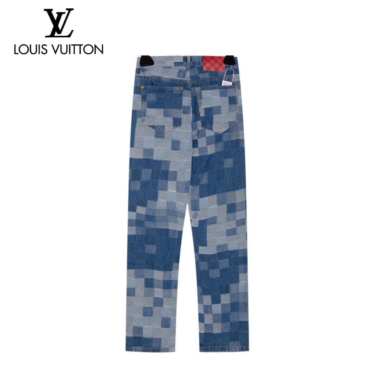 Louis Vuitton LV Jeans Gradient Checkerboard Pattern logo25ss Spring Summer New Straight Loose Slim Fit Jeans Unisex Long Pants