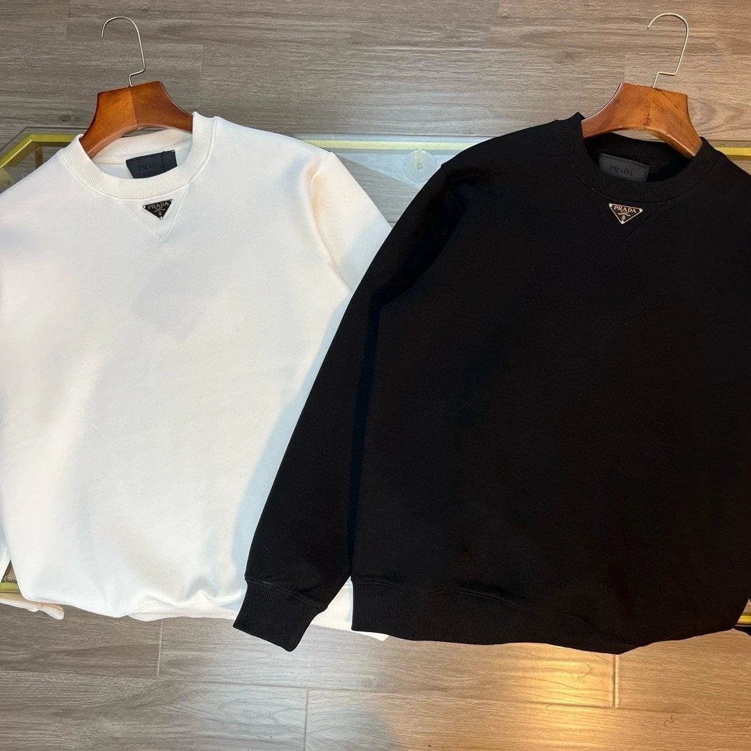 PRADA Hoodie New Style Chest Metal Triangle Logo Round Neck Sweatshirt Long Sleeve Base Shirt Jacket Top Fashion Unisex Sports Casual Loose Versatile Autumn Winter New Arrival