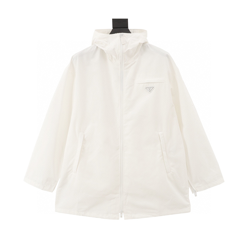 PRADA Jackets Triangle Mark Pocket Poplin Hooded Jacket for Men and Women