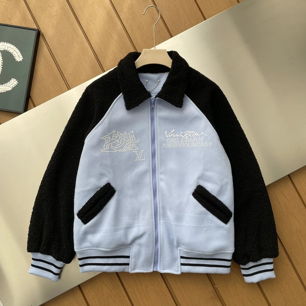 Louis Vuitton LV Jackets Shell Pearl Inlaid Lapel Baseball Jacket Coat Unisex Autumn Winter New British Style
