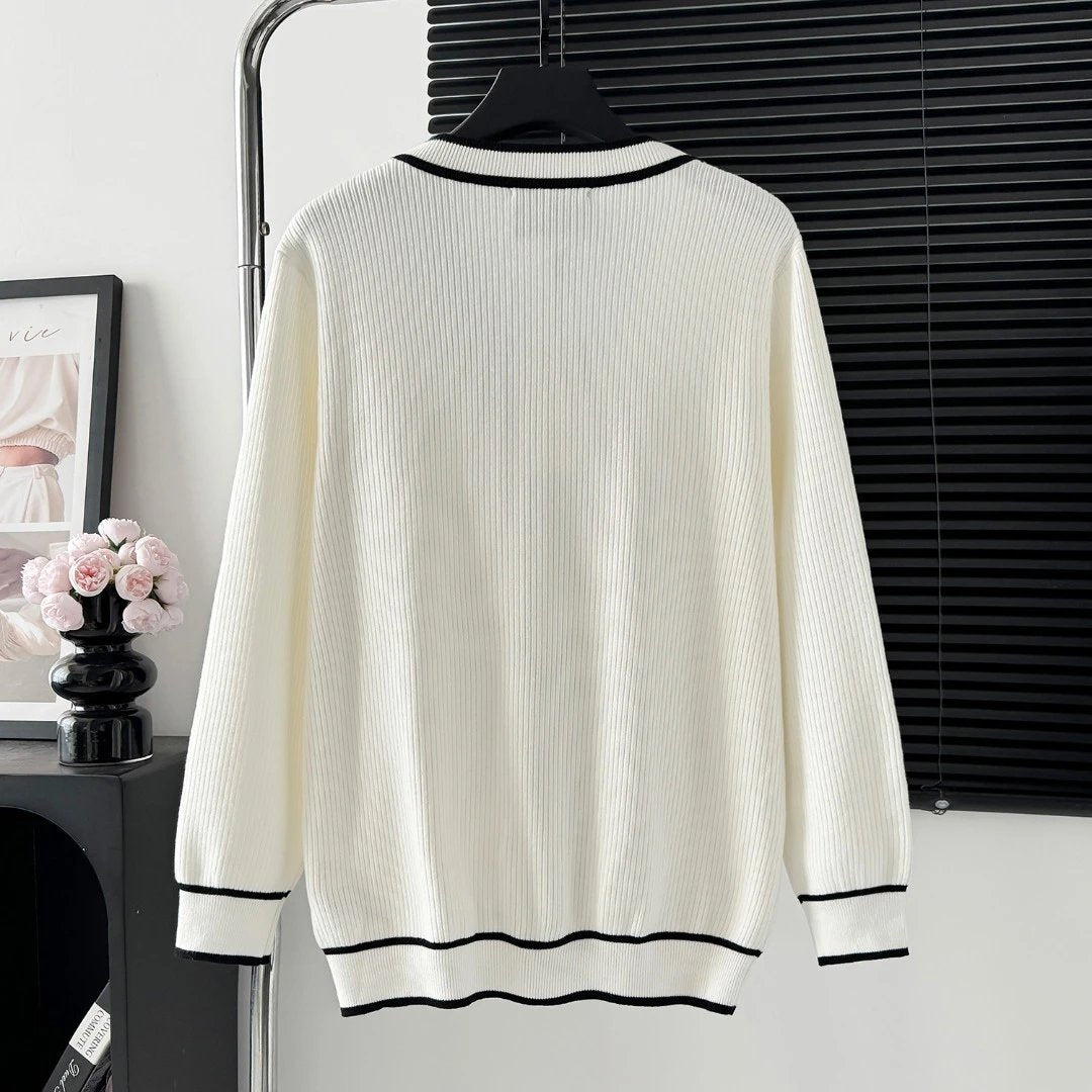Gucci Sweater Stripe Color Matching V Cardigan Sweater25ss Spring New Men's and Women's Same Style Long Sleeve Soft Lazy Style Jacket OS Loose Fit Versatile Casual