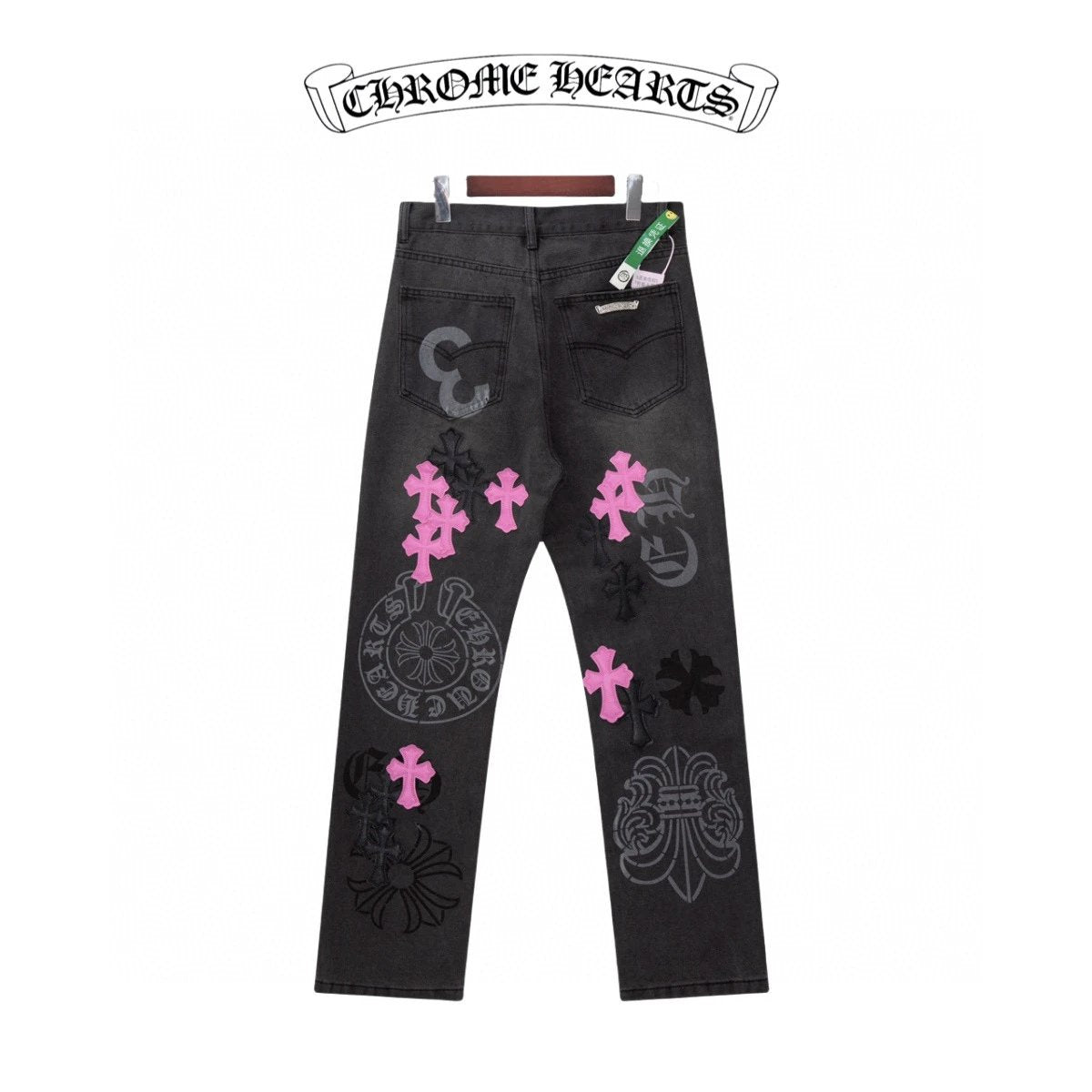 Chrome Hearts Jeans Unique Spray-Painted Mixed Purple Leather Cross logo25ss Spring Summer New Straight Loose Jeans Unisex Slim Fit Long Pants