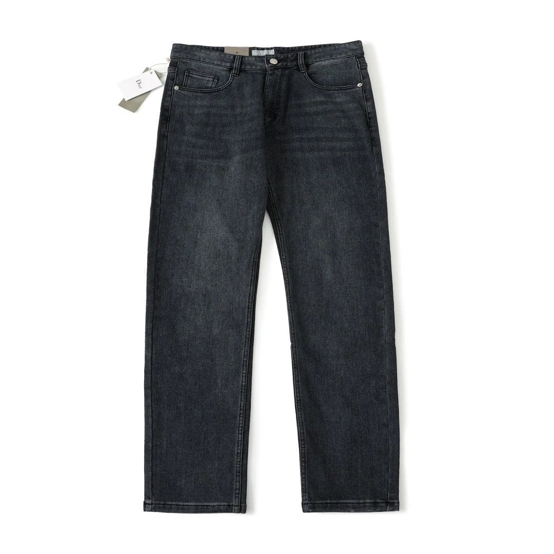 Dior Jeans Back Label Hardware Logo Logo Straight Washed Blue Jeans Autumn Winter New Unisex Straight Long Pants Loose Casual Wide Leg High Waist