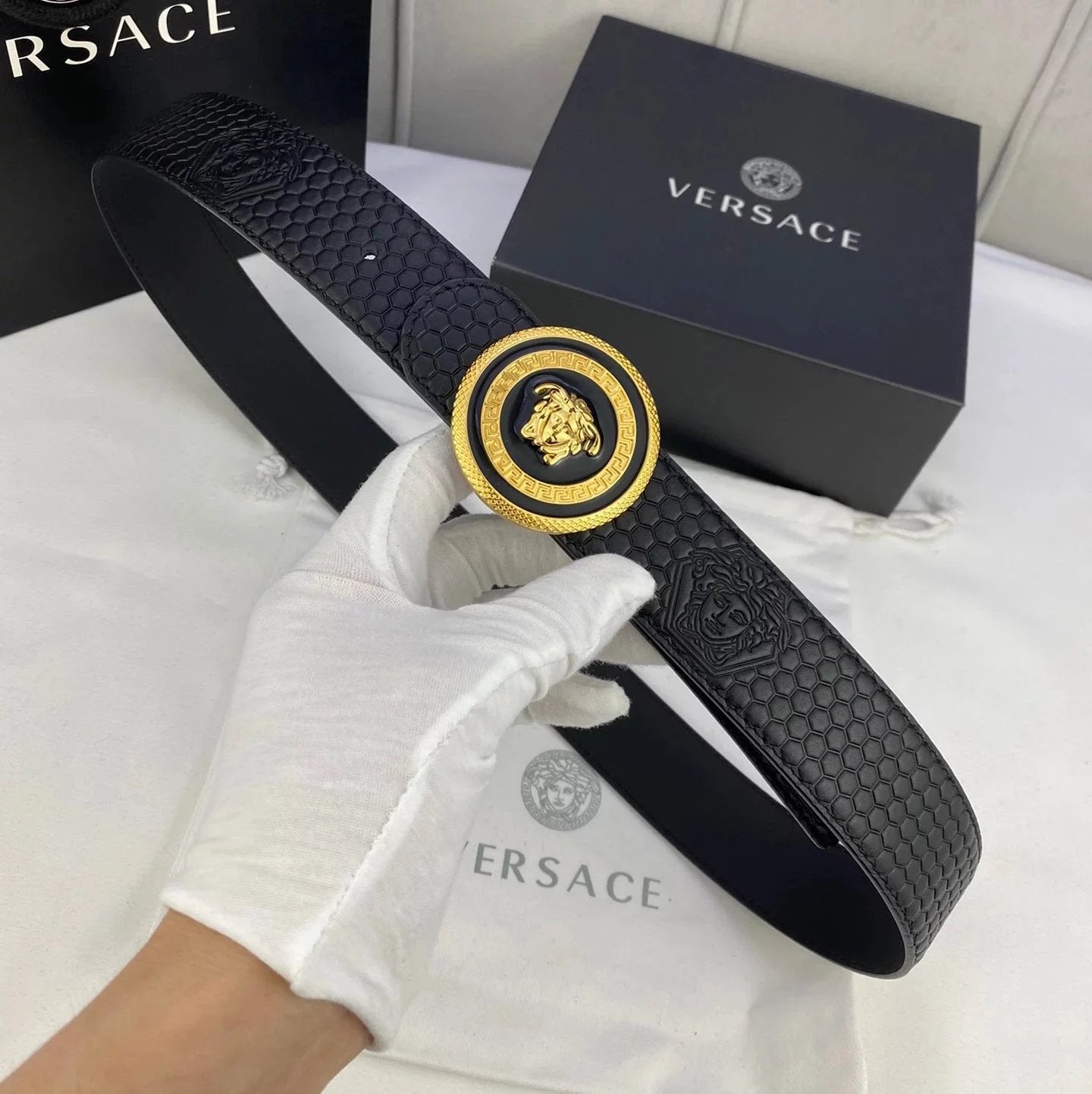 VERSACE Belt Top version Brand New Full Set Belt Fashion Trend Genuine Leather Business Casual Men Women Belt Cowhide Embossed Pant Belt