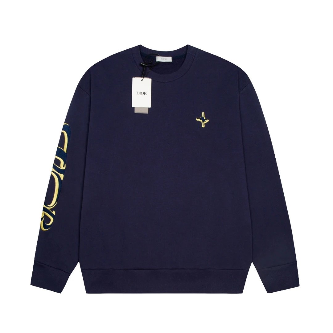 Dior Hoodie Embroidered English Letter Crew Neck Sweatshirt Long Sleeve Base Shirt Outerwear Trendy Unisex OS Loose fit