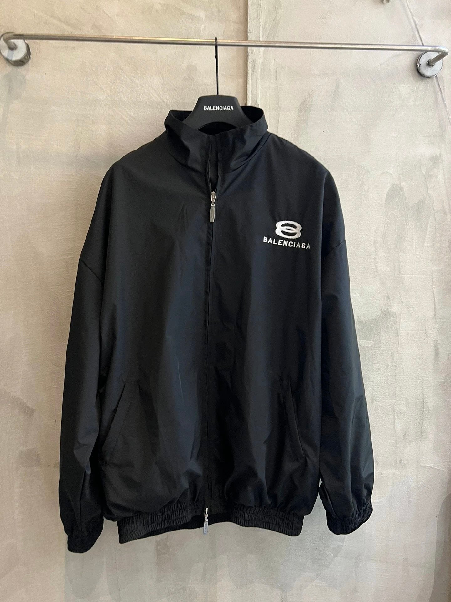 Balenciaga Jackets Double B Nylon Fiber High Collar Windbreaker Waterproof Jacket Unisex Autumn Winter New Arrival